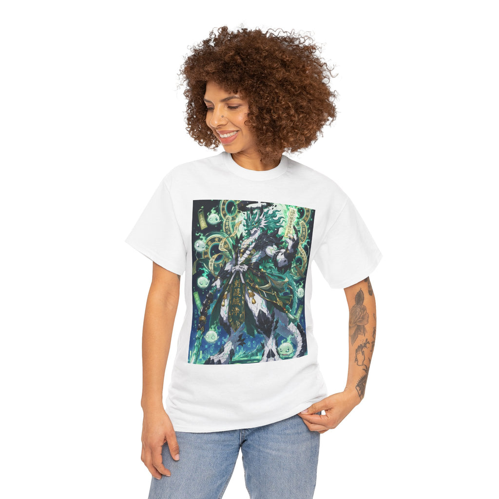 Mystic Forest Sorcerer T-Shirt | Fantasy Mage Illustration, Green Aura