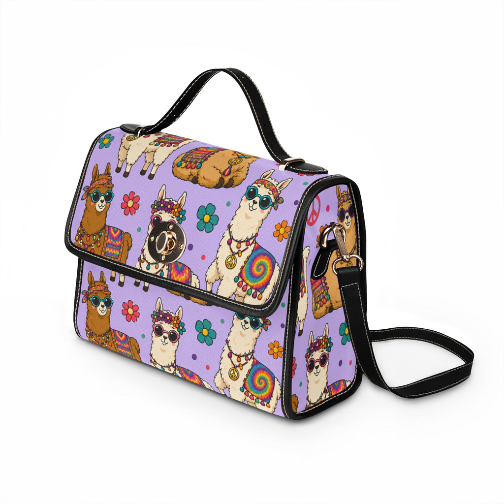 Colorful Hippie Llama Pattern Waterproof Canvas Bag | Lavender Llama Tote
