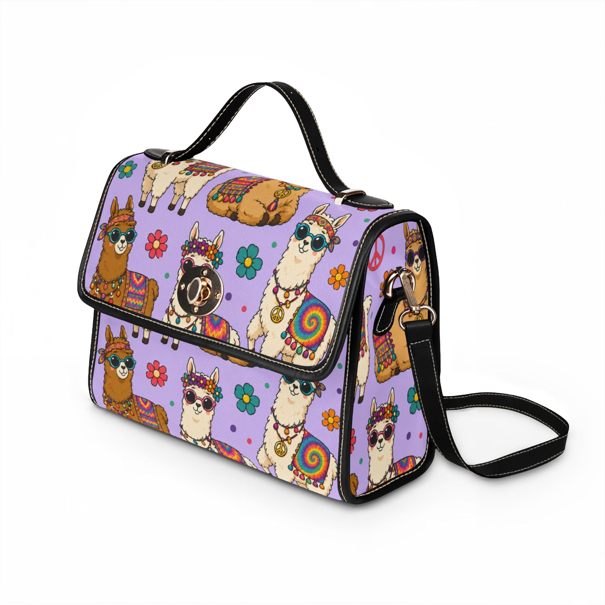 Colorful Hippie Llama Pattern Waterproof Canvas Bag | Lavender Llama Tote