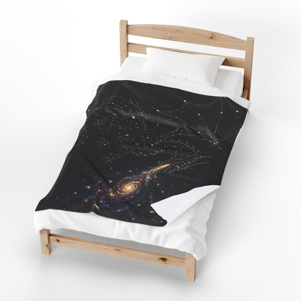 Galaxy Dragon Plush Blanket — Starry Constellation Velveteen Throw