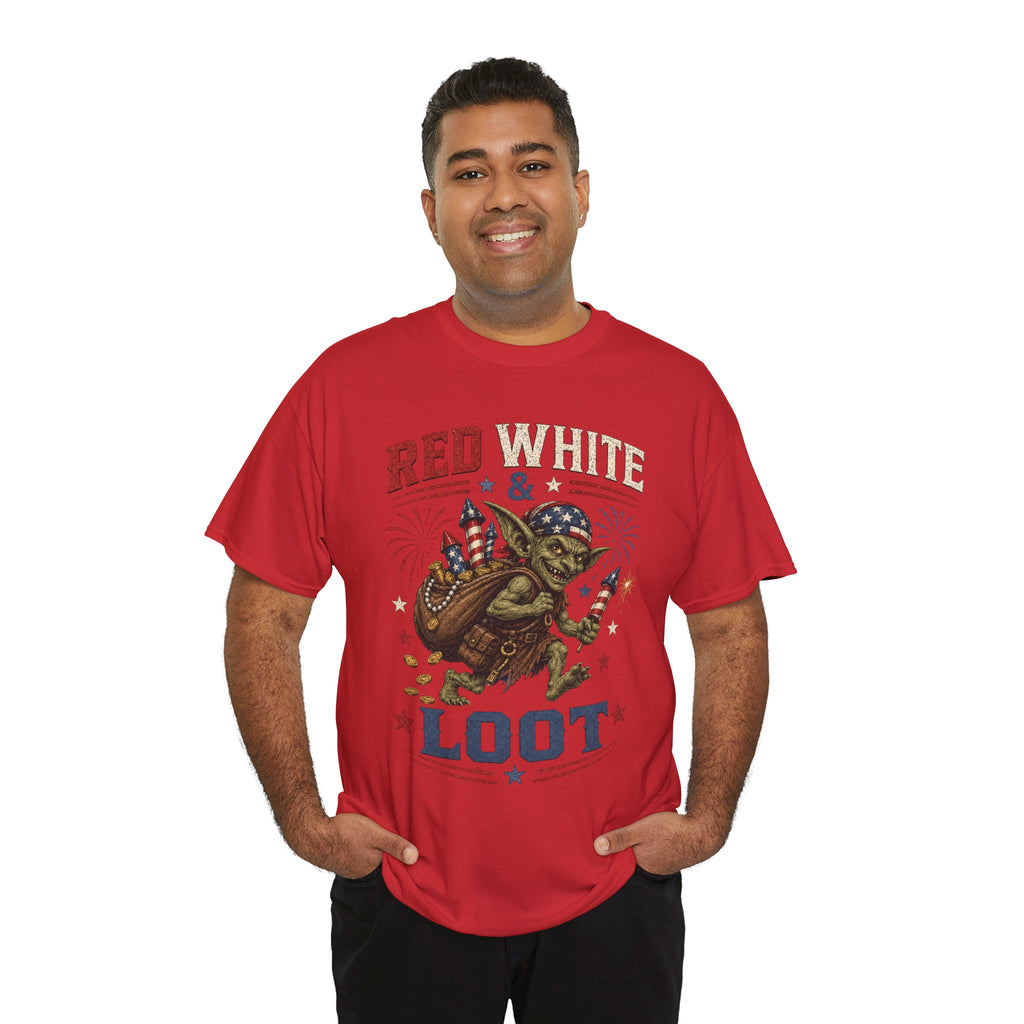 Red White & Loot Goblin Illustration Tee | Patriotic Fourth of July Shirt