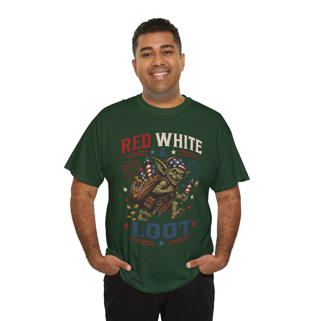 Red White & Loot Goblin Illustration Tee | Patriotic Fourth of July Shirt