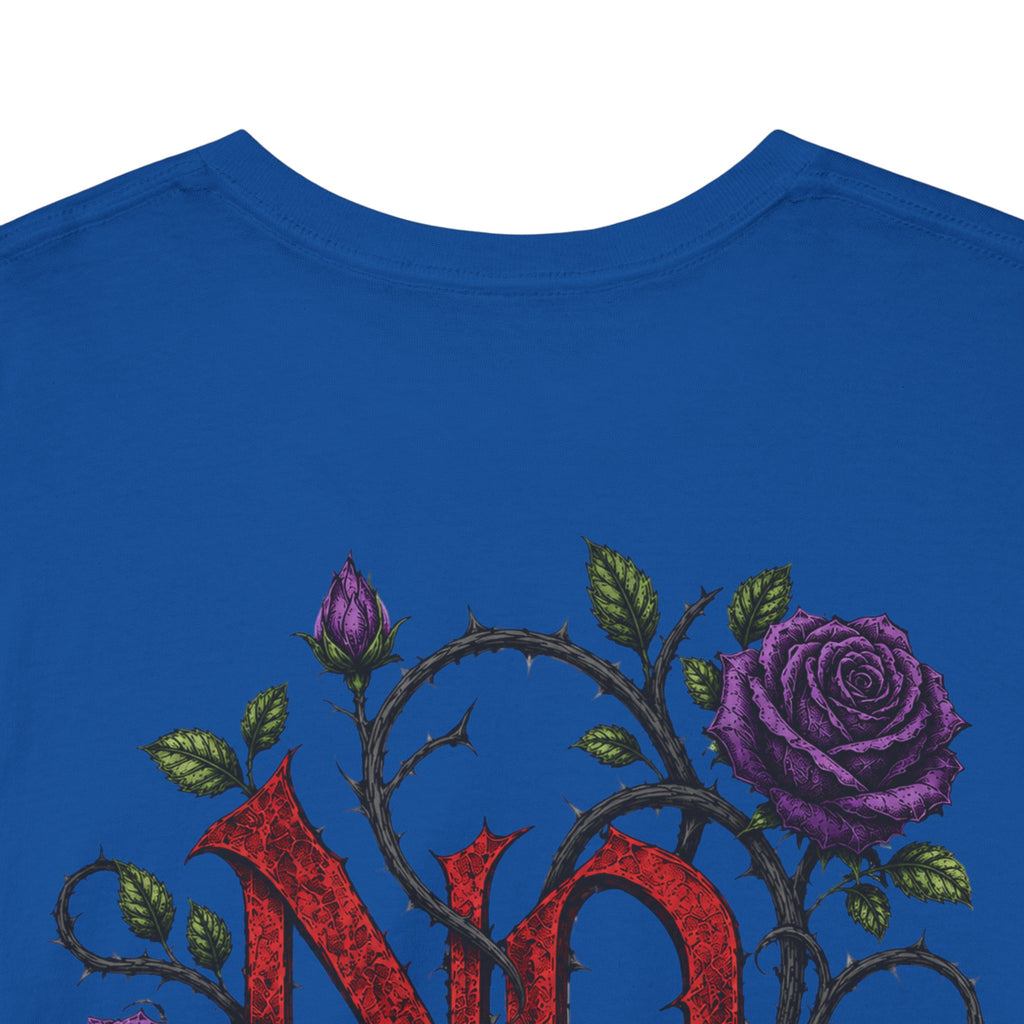 No Go Away T-Shirt | Gothic Purple Roses, Dark Floral Typography