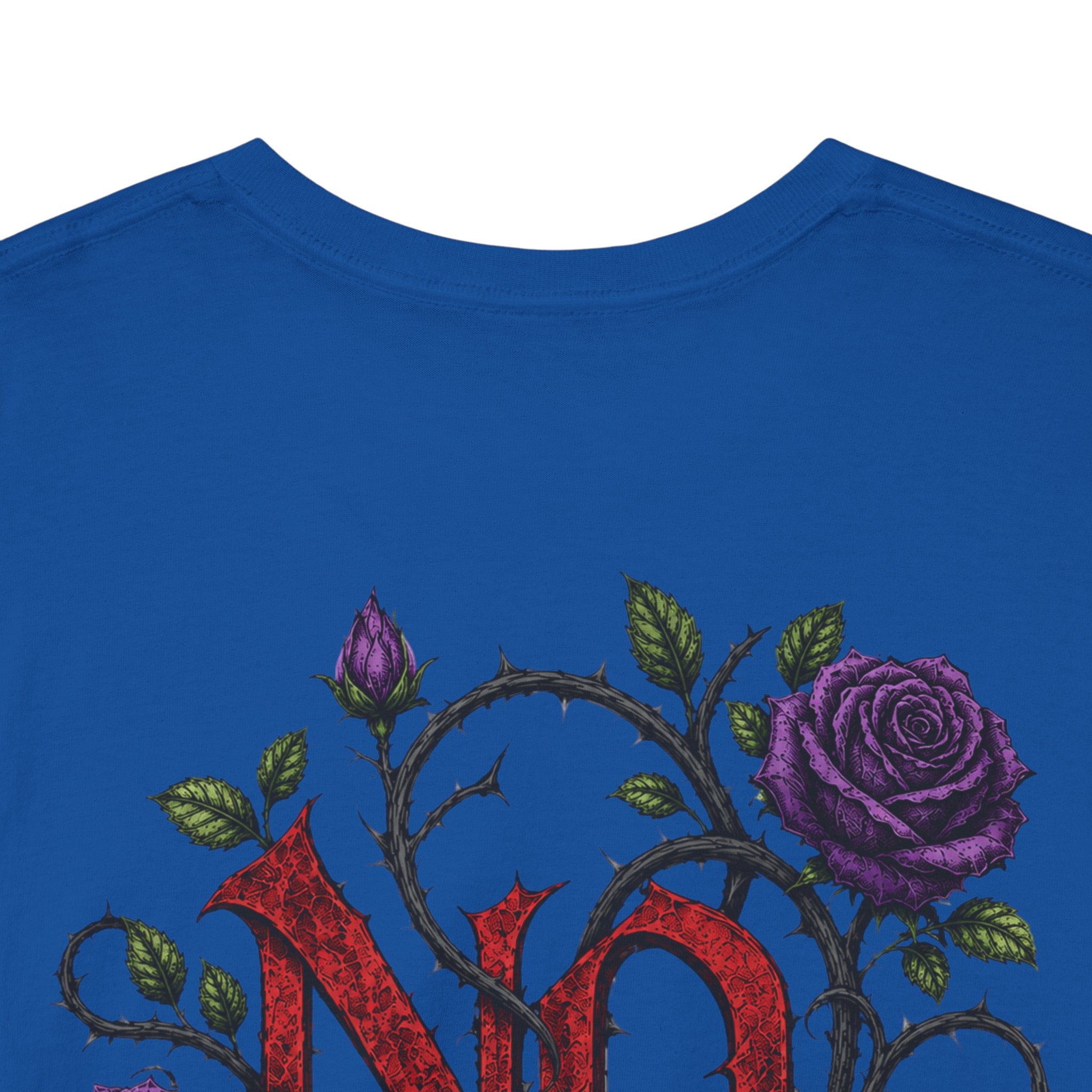 No Go Away T-Shirt | Gothic Purple Roses, Dark Floral Typography