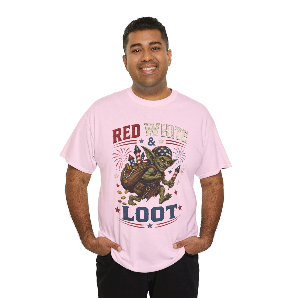 Red White & Loot Goblin Illustration Tee | Patriotic Fourth of July Shirt