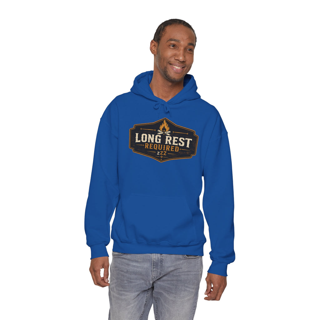 Long Rest Required Hoodie — Camping Campfire Graphic Pullover