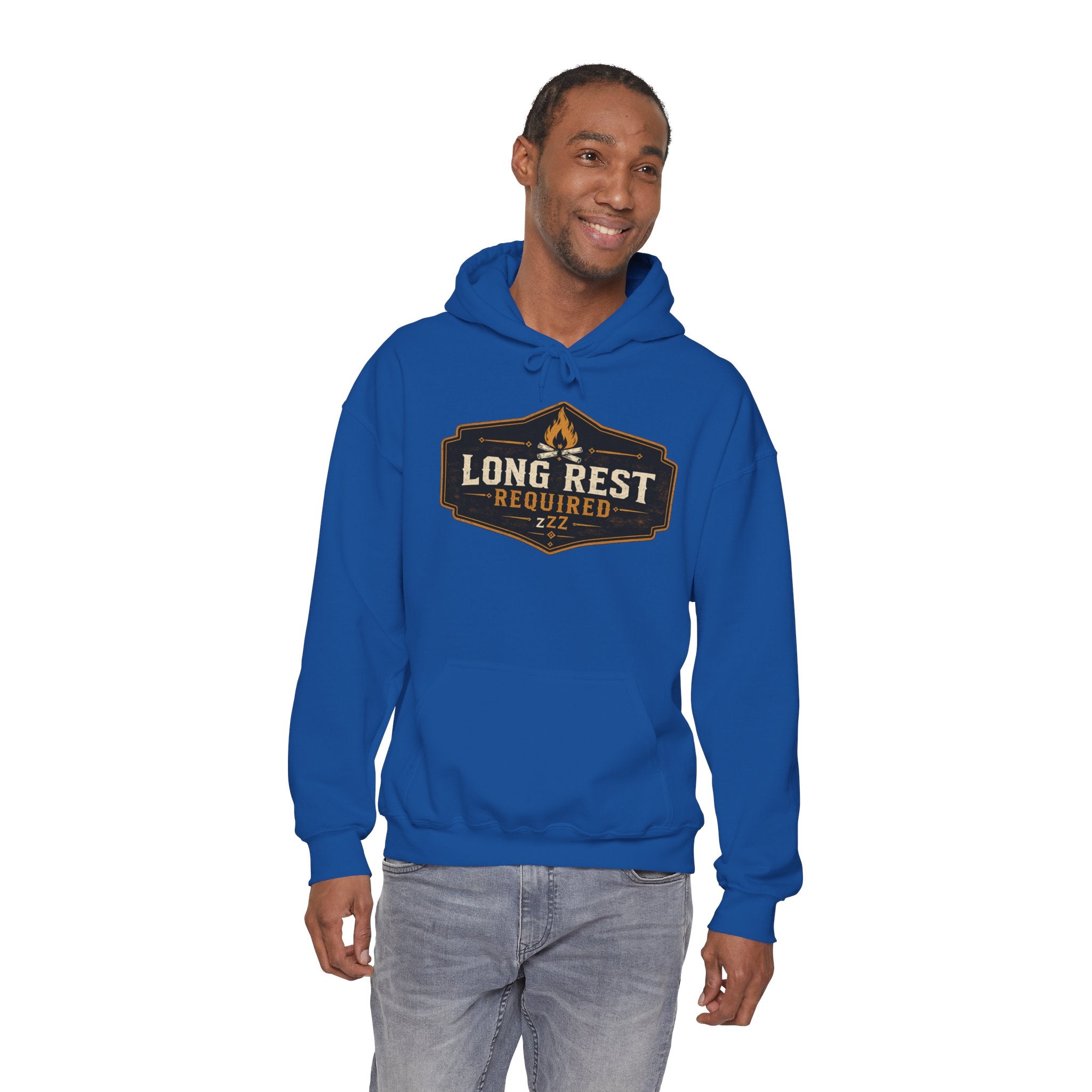 Long Rest Required Hoodie — Camping Campfire Graphic Pullover