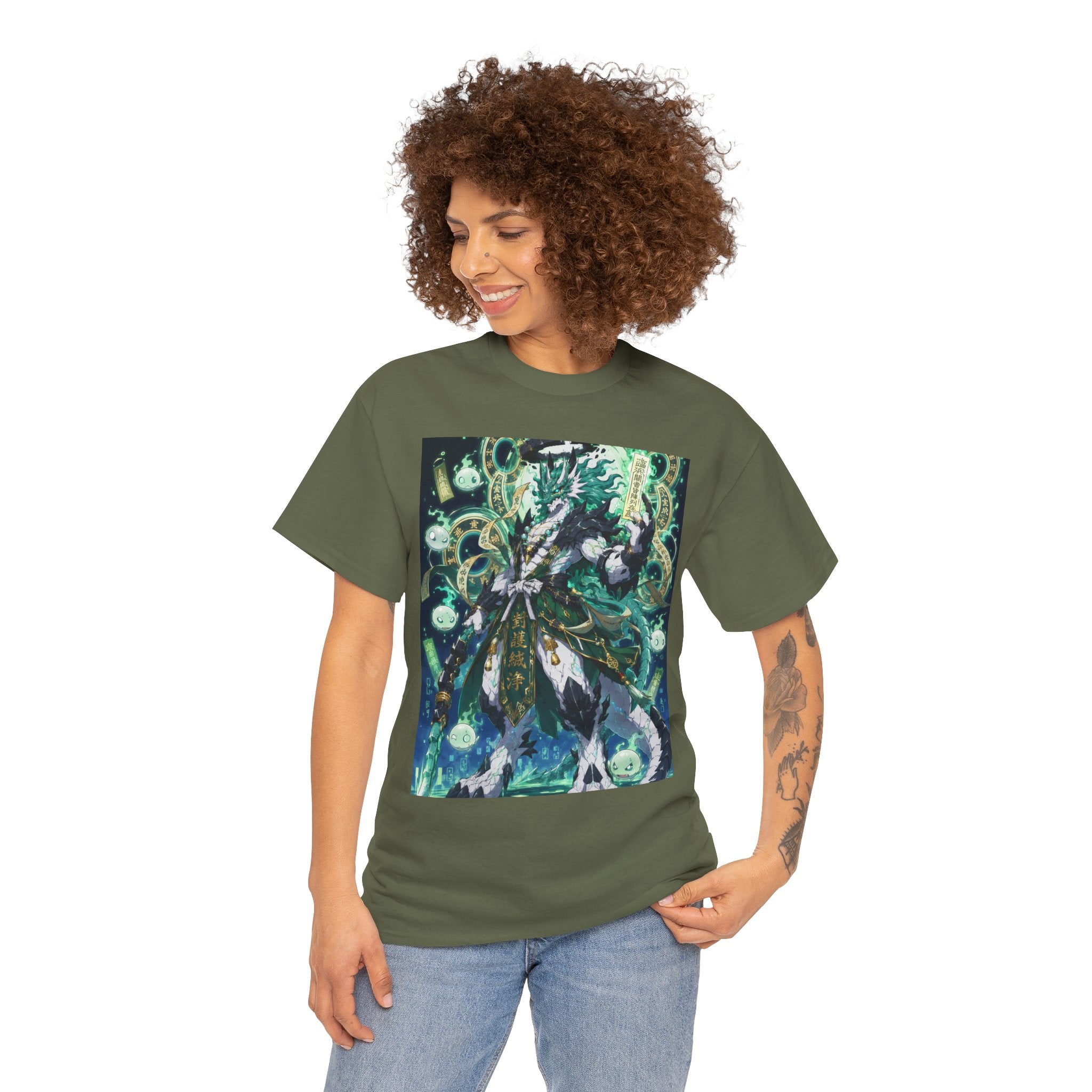Mystic Forest Sorcerer T-Shirt | Fantasy Mage Illustration, Green Aura