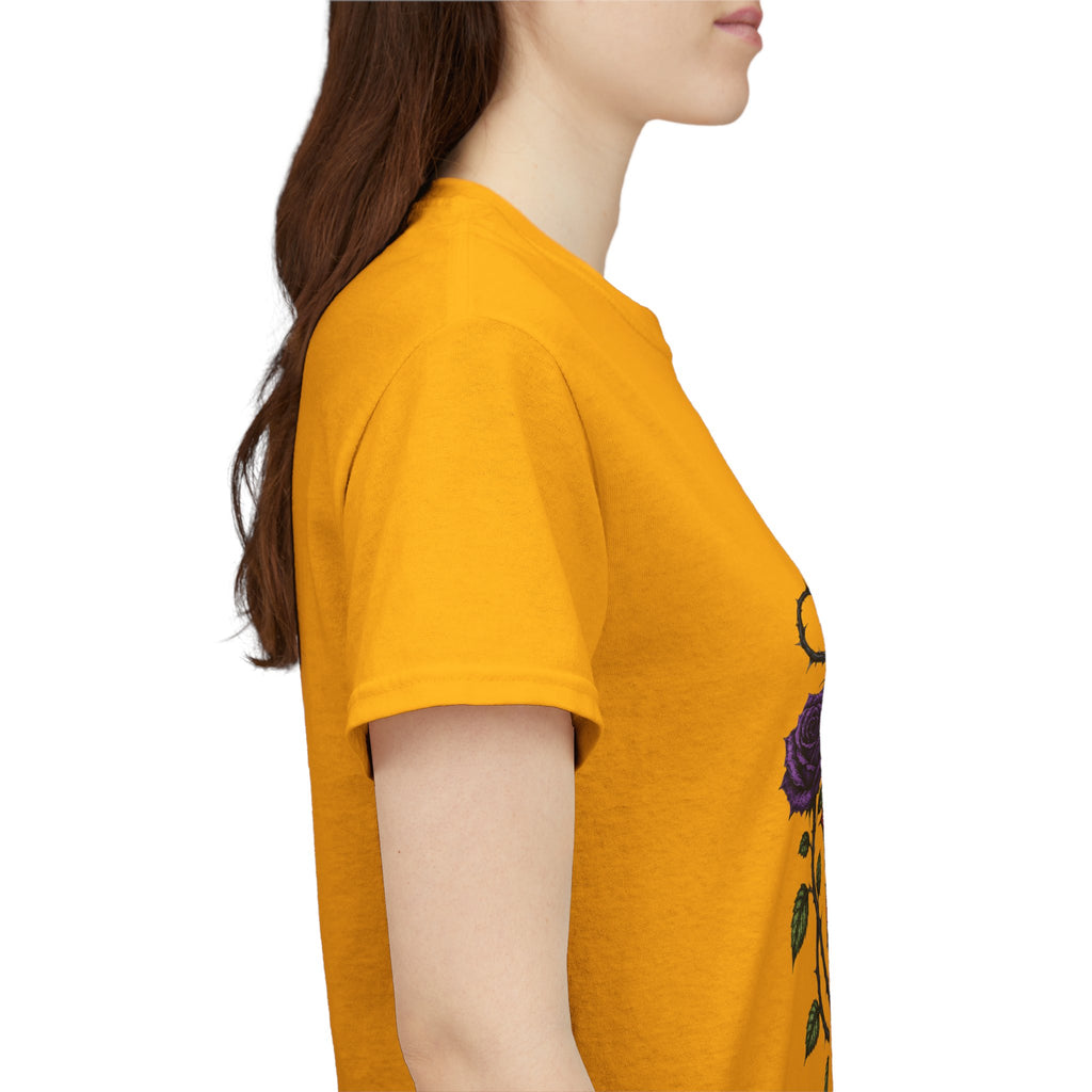 No Go Away T-Shirt | Gothic Purple Roses, Dark Floral Typography