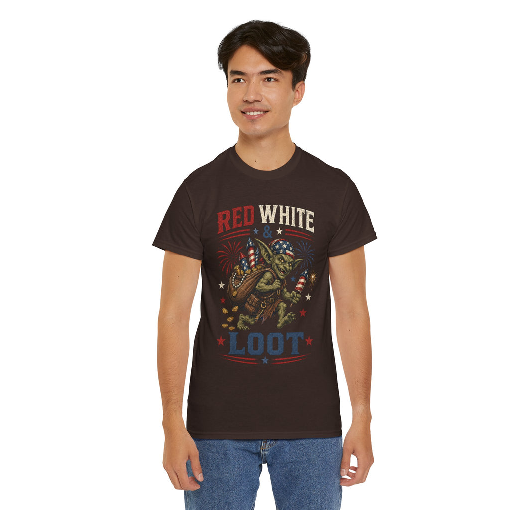 Red White & Loot Goblin Illustration Tee | Patriotic Fourth of July Shirt