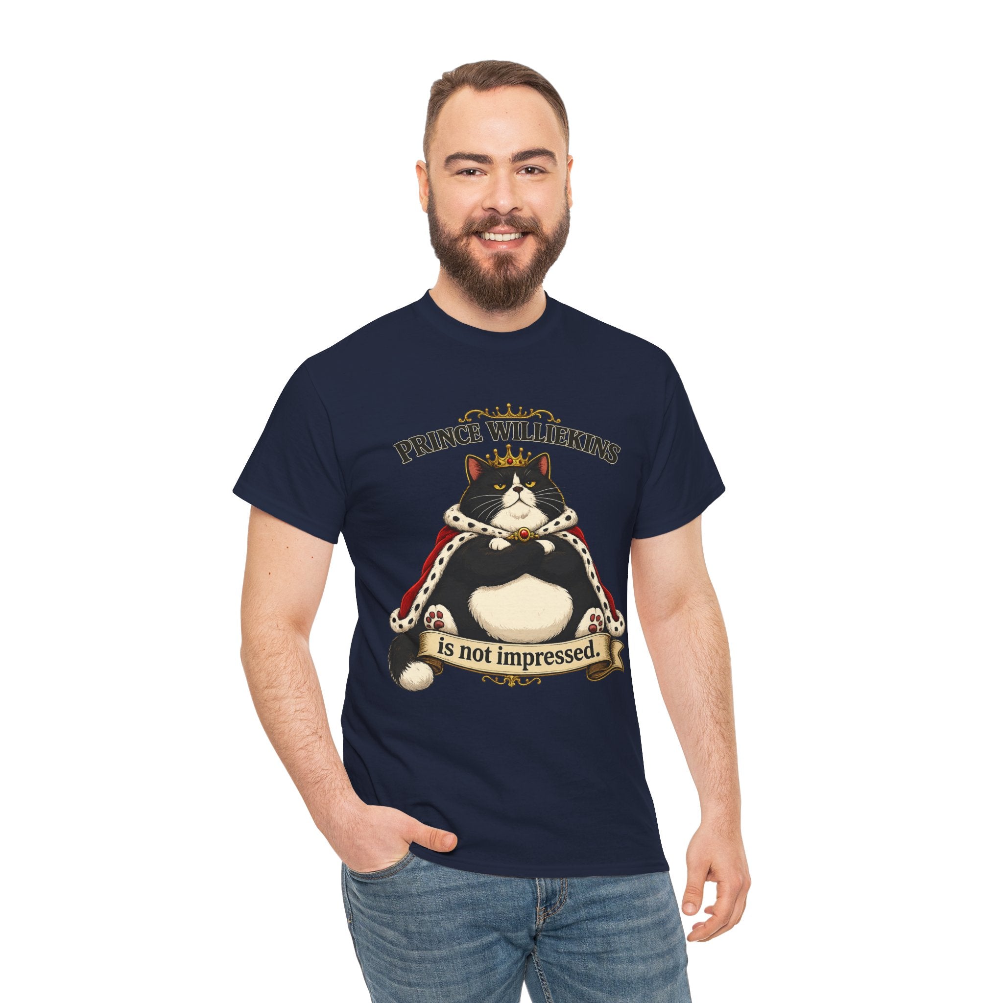 Cat T-Shirt — “Prince Williekins Is Not Impressed” Royal Cat Graphic Tee