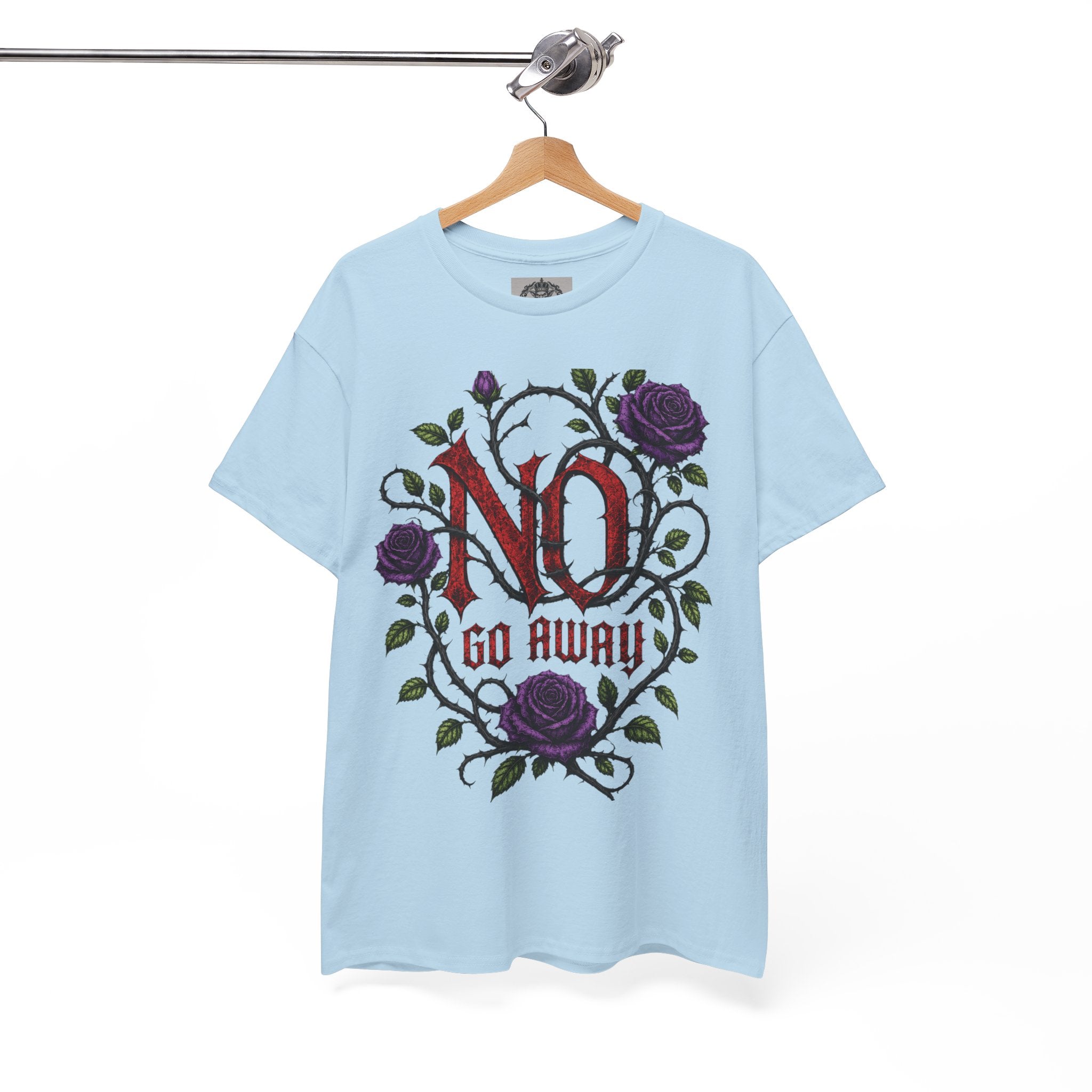 No Go Away T-Shirt | Gothic Purple Roses, Dark Floral Typography