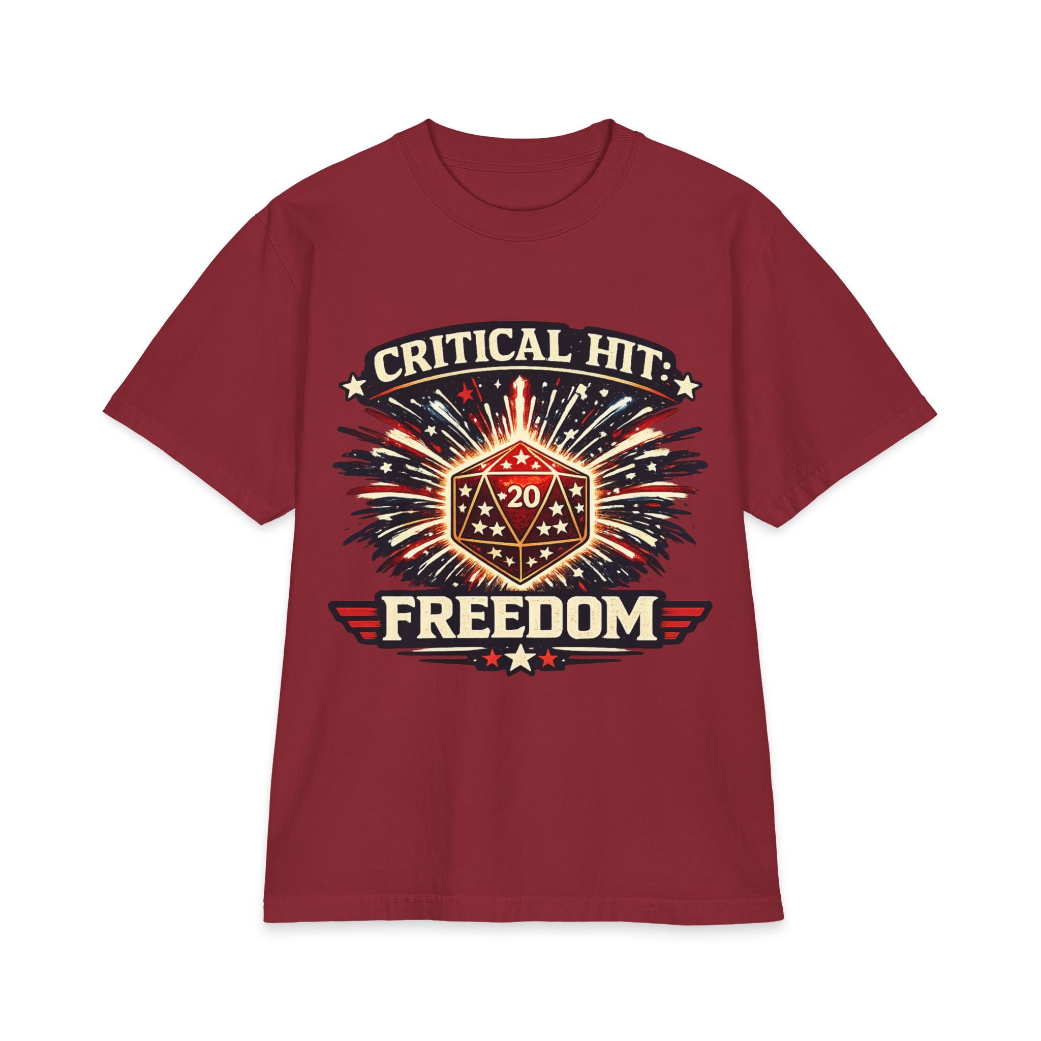 Critical Hit Freedom T-Shirt | D20 Dice Fireworks RPG Gaming