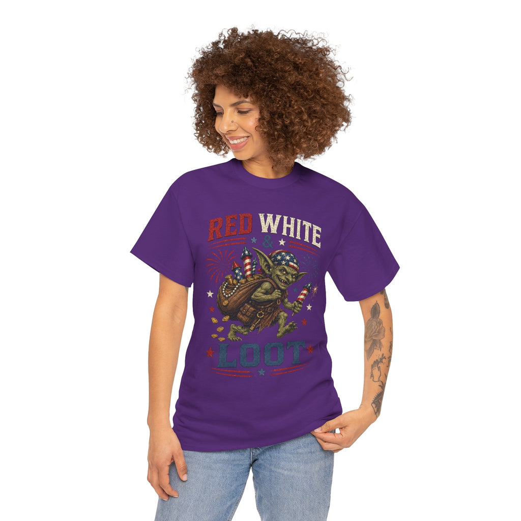 Red White & Loot Goblin Illustration Tee | Patriotic Fourth of July Shirt