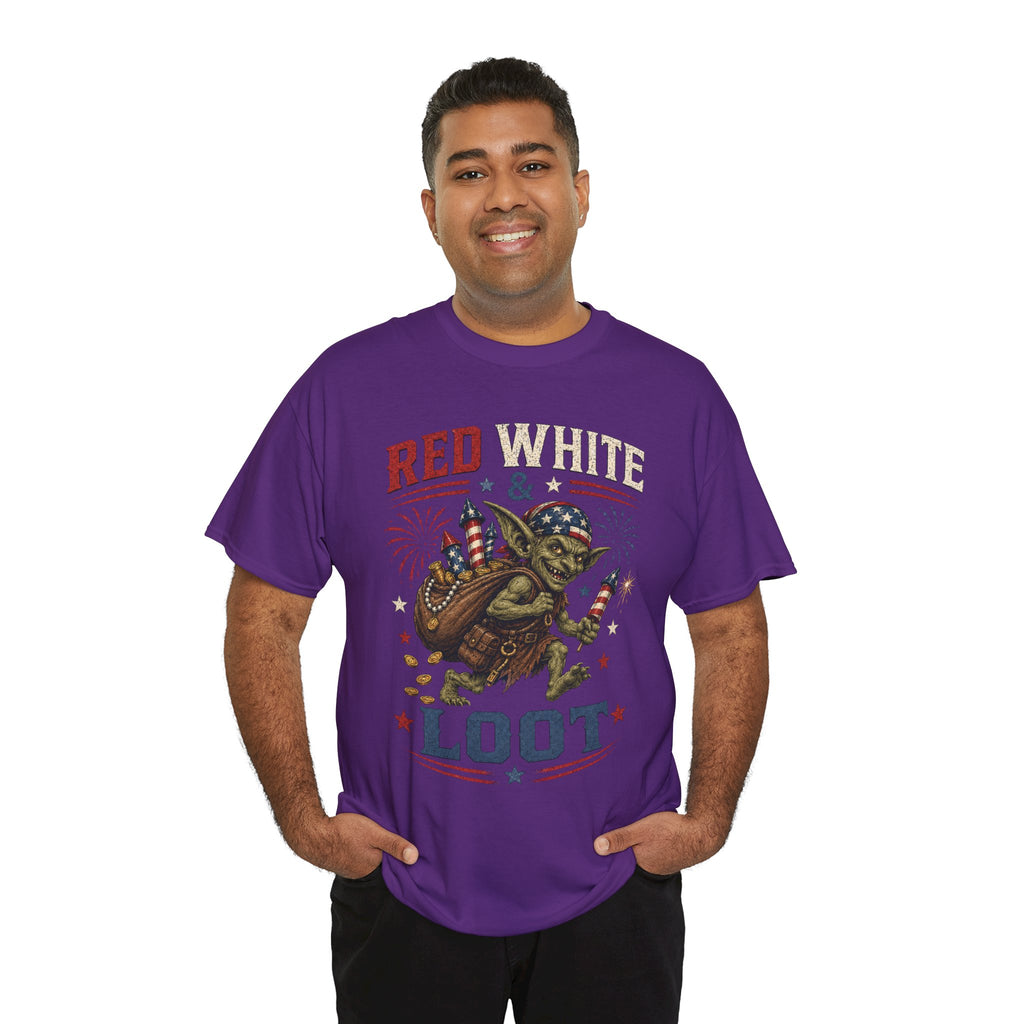 Red White & Loot Goblin Illustration Tee | Patriotic Fourth of July Shirt