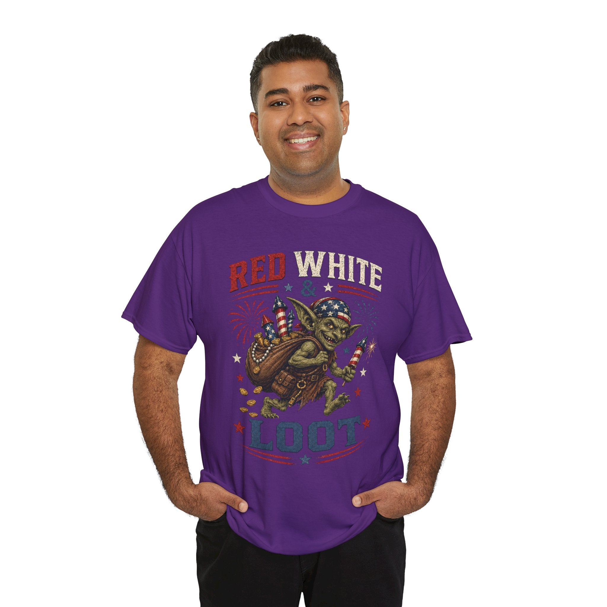 Red White & Loot Goblin Illustration Tee | Patriotic Fourth of July Shirt