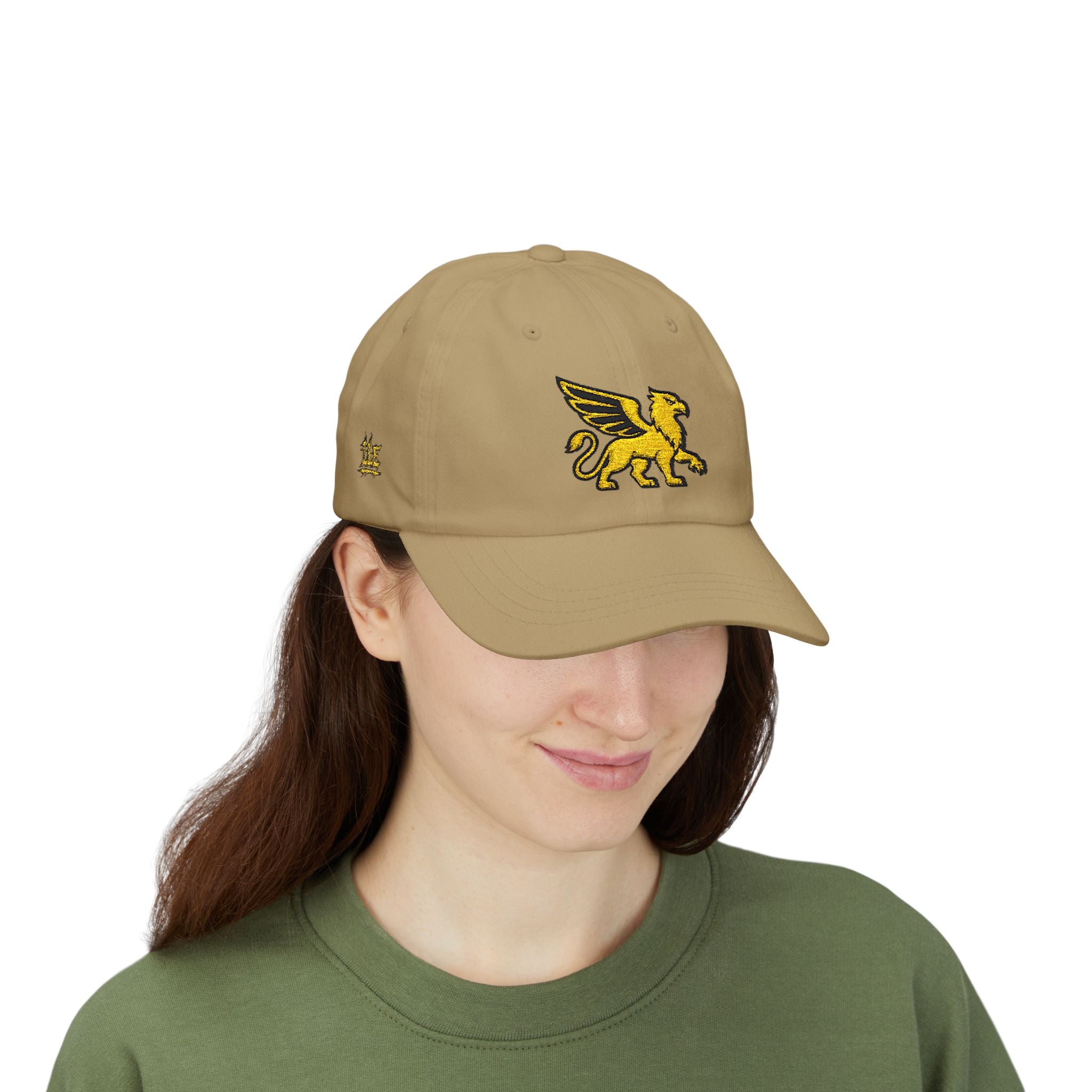 Golden Griffin Embroidered Cap | White Classic Dad Cap