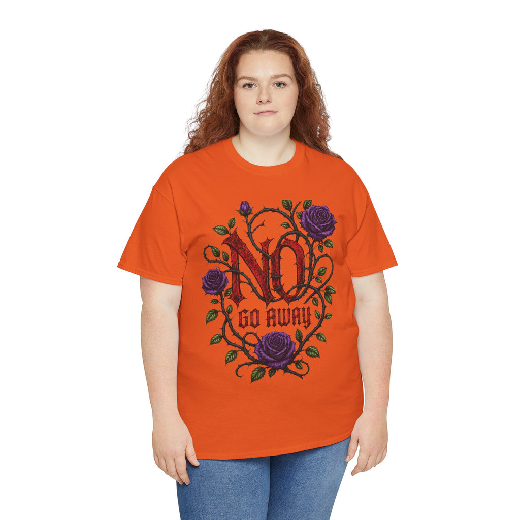 No Go Away T-Shirt | Gothic Purple Roses, Dark Floral Typography