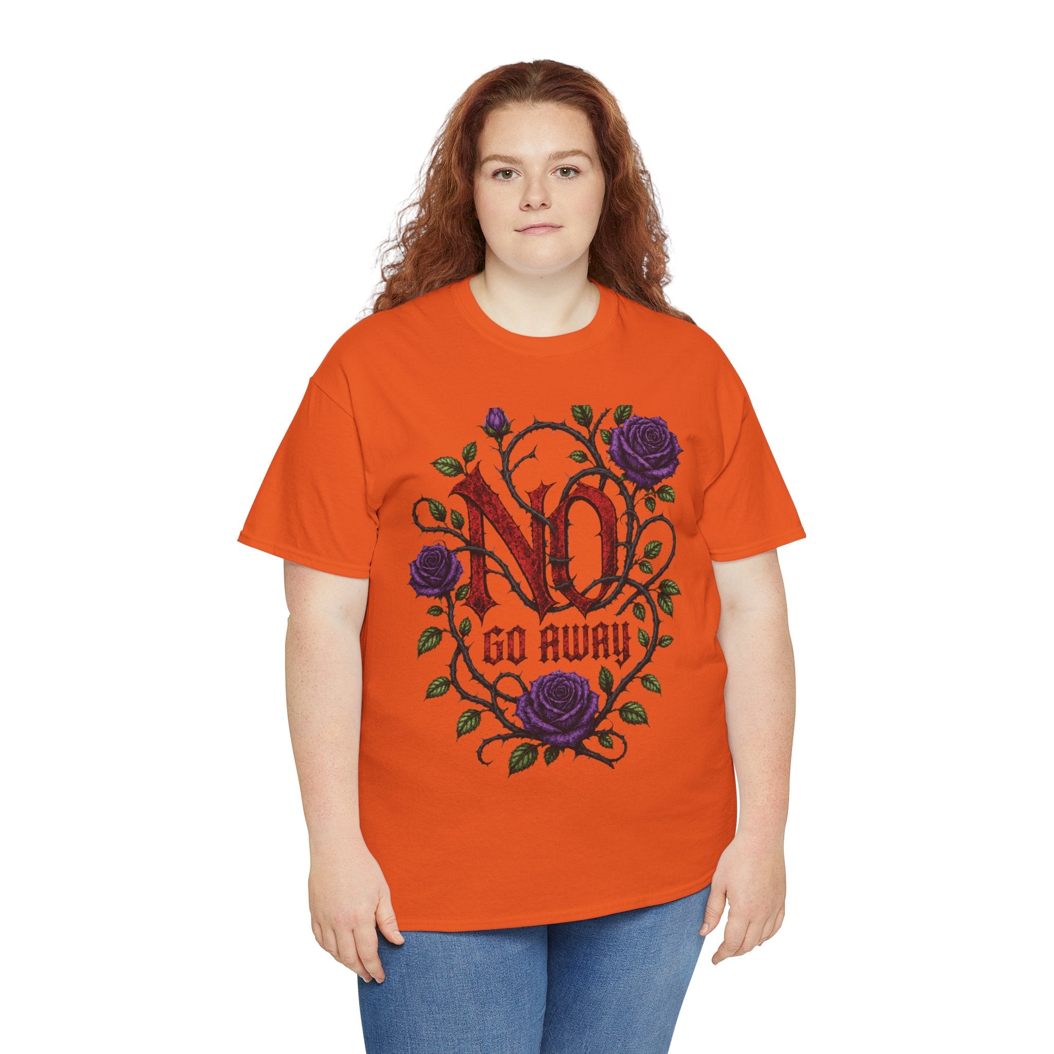 No Go Away T-Shirt | Gothic Purple Roses, Dark Floral Typography