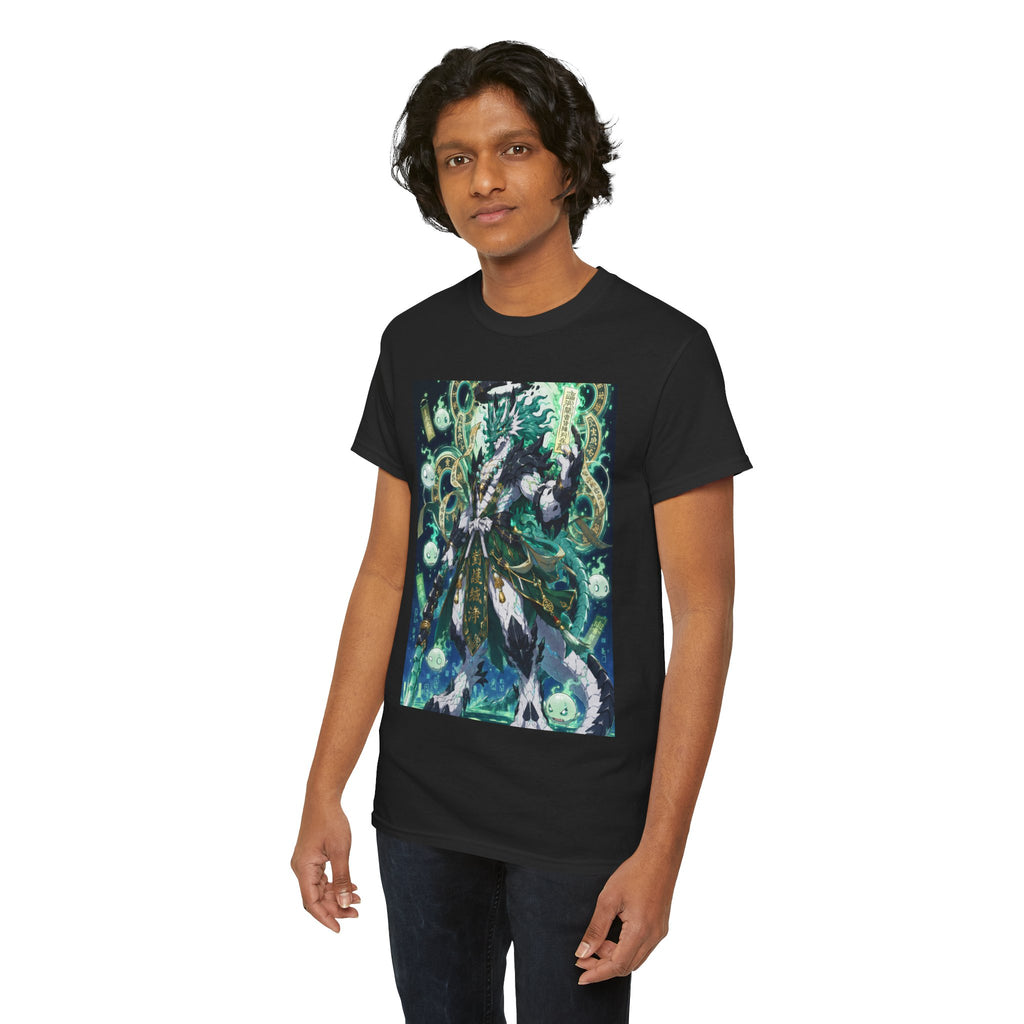 Mystic Forest Sorcerer T-Shirt | Fantasy Mage Illustration, Green Aura