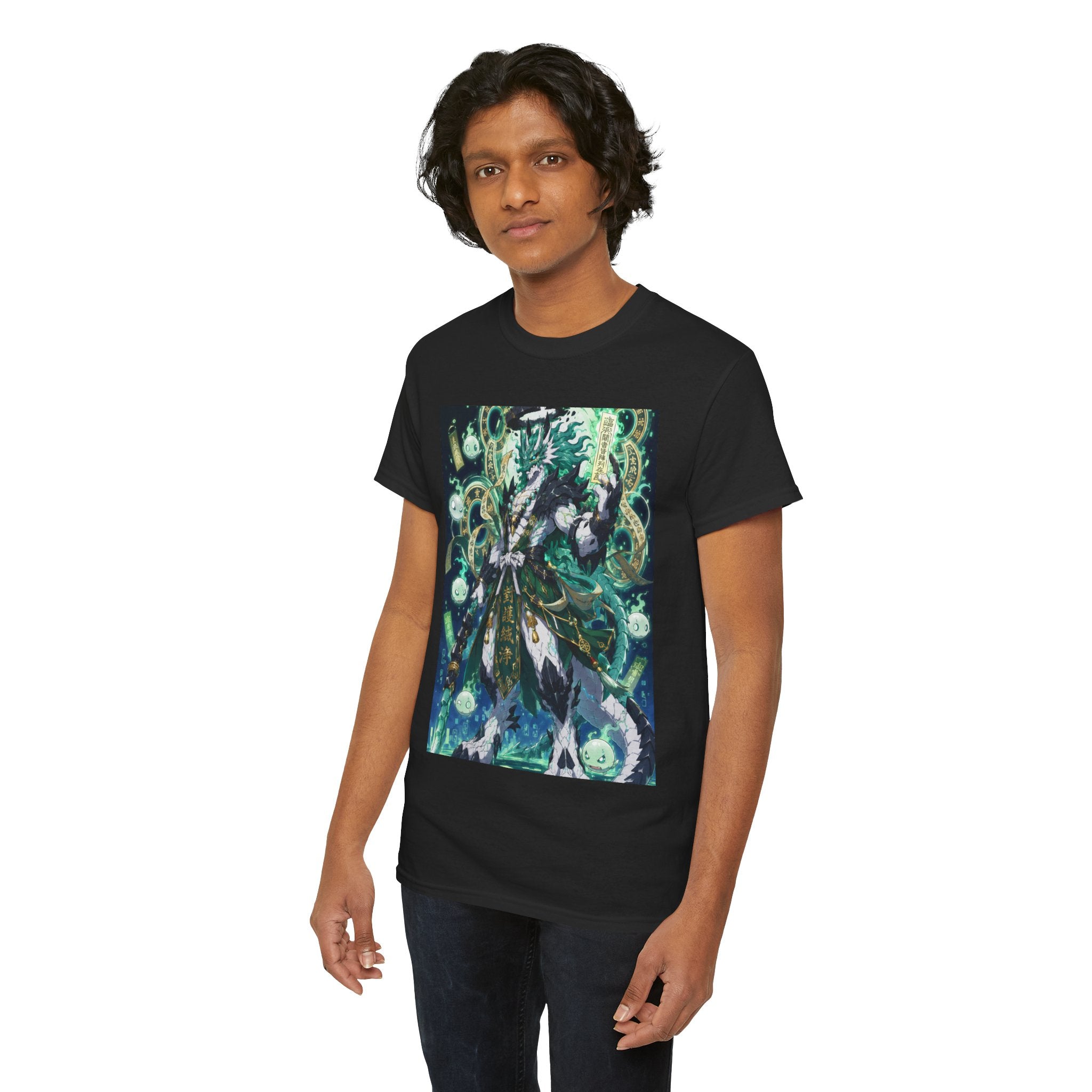Mystic Forest Sorcerer T-Shirt | Fantasy Mage Illustration, Green Aura