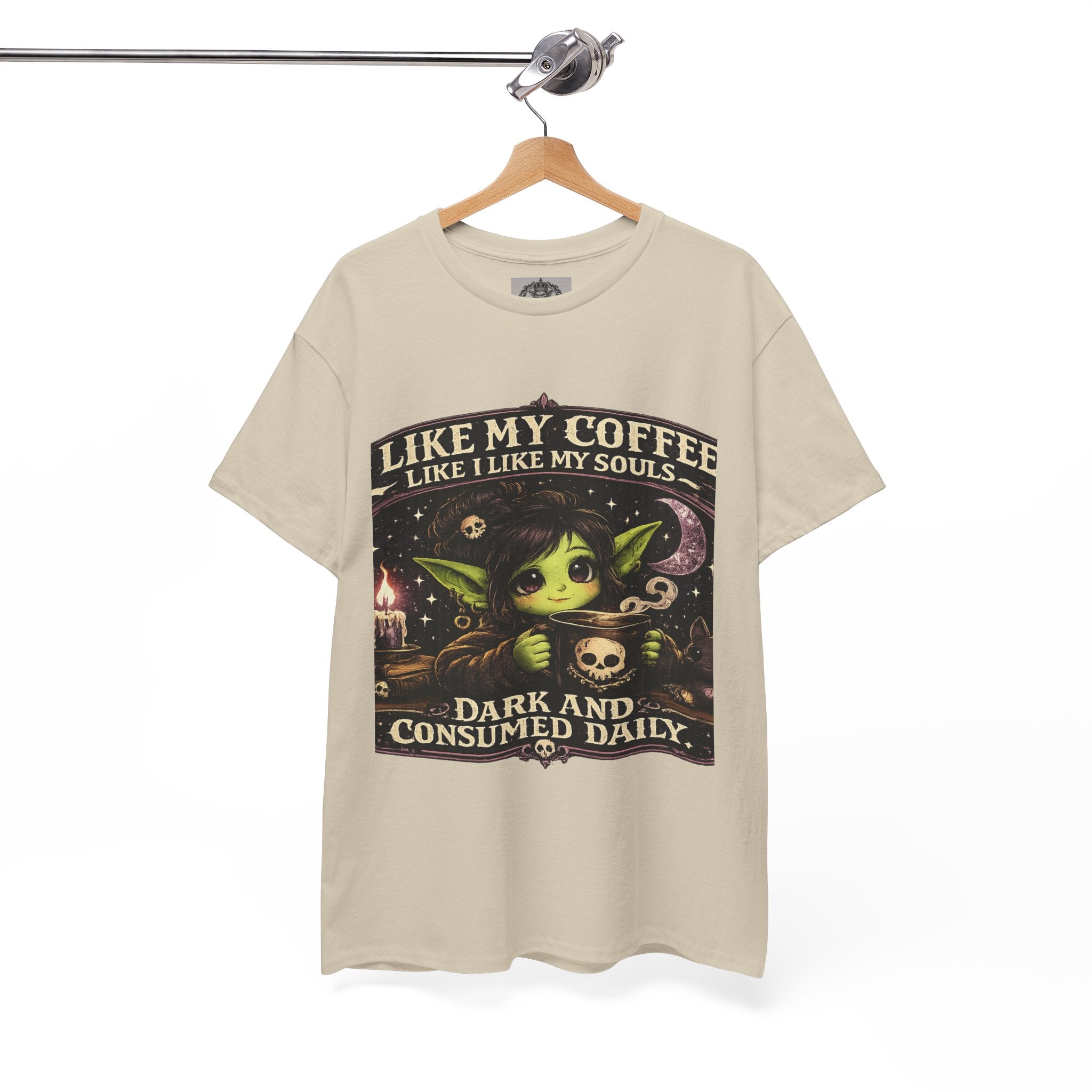 Like My Coffee Tee — "Like My Coffee Like I Like My Souls: Dark and Consumed Daily" Gothic Graphic T-Shirt