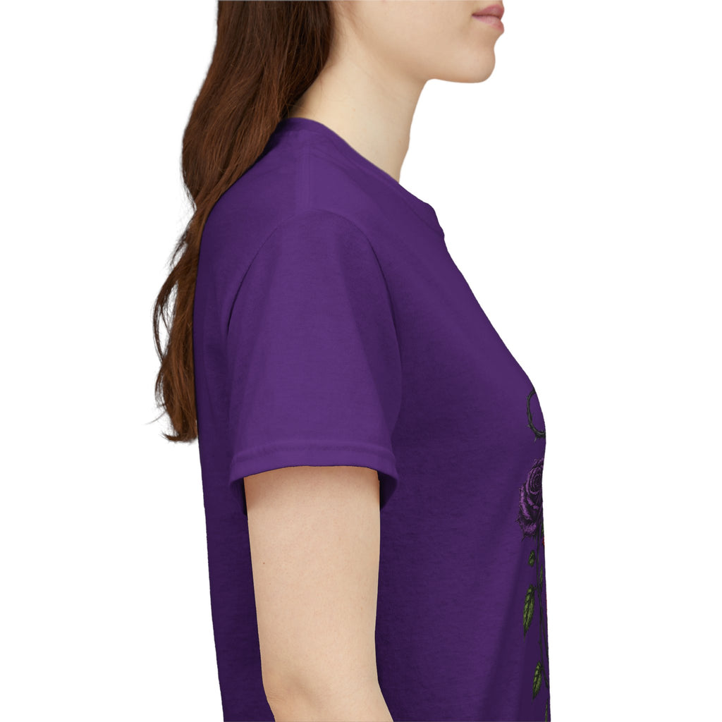 No Go Away T-Shirt | Gothic Purple Roses, Dark Floral Typography