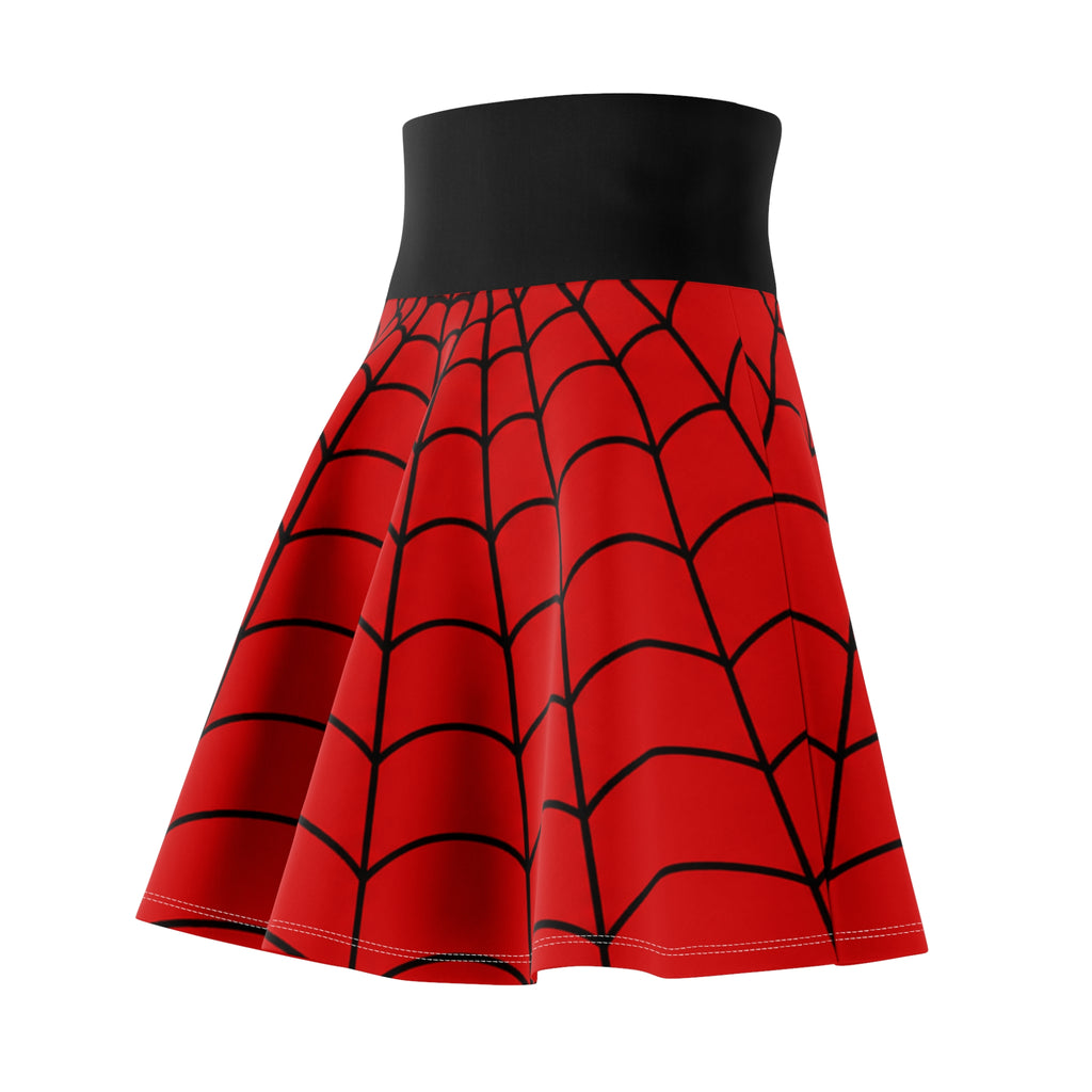 Red Spiderweb Skater Skirt — Women's Comic-Style Cosplay & Halloween Skirt