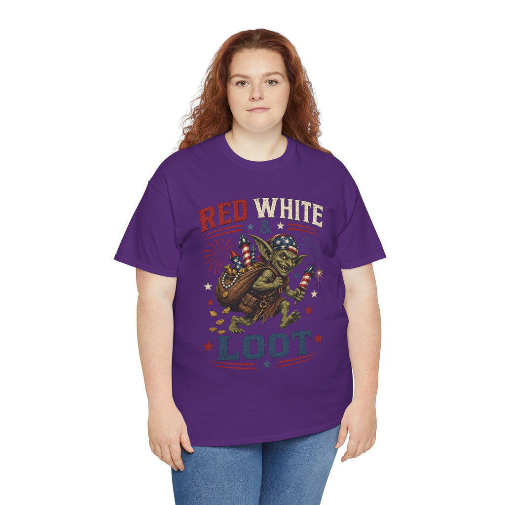 Red White & Loot Goblin Illustration Tee | Patriotic Fourth of July Shirt