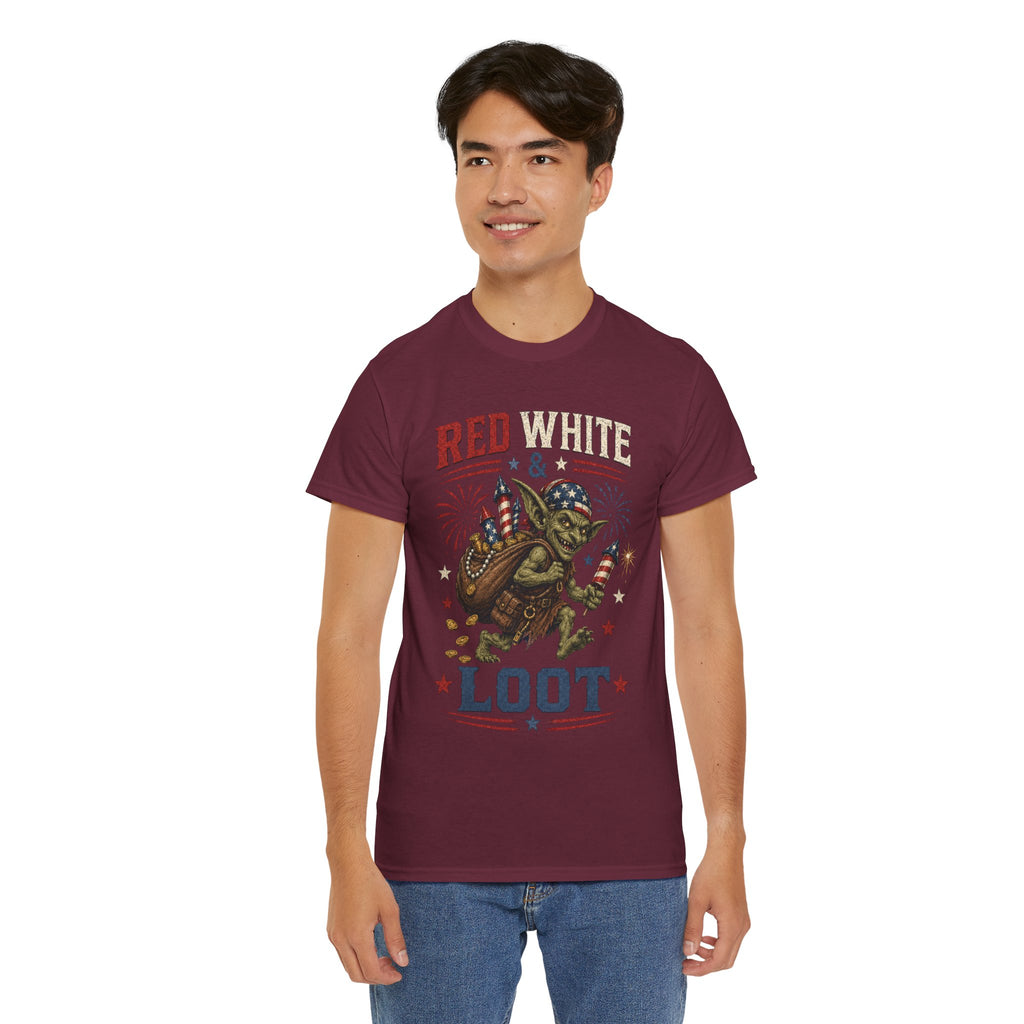 Red White & Loot Goblin Illustration Tee | Patriotic Fourth of July Shirt