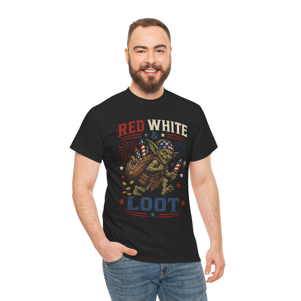 Red White & Loot Goblin Illustration Tee | Patriotic Fourth of July Shirt