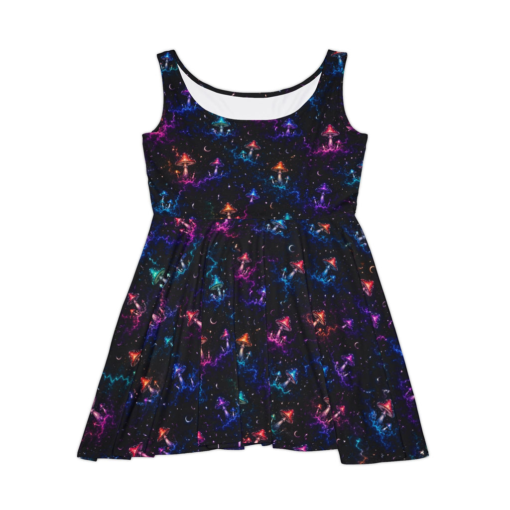 Neon Galaxy Mushroom Pattern Skater Dress | Space Nebula Stars All-Over Print