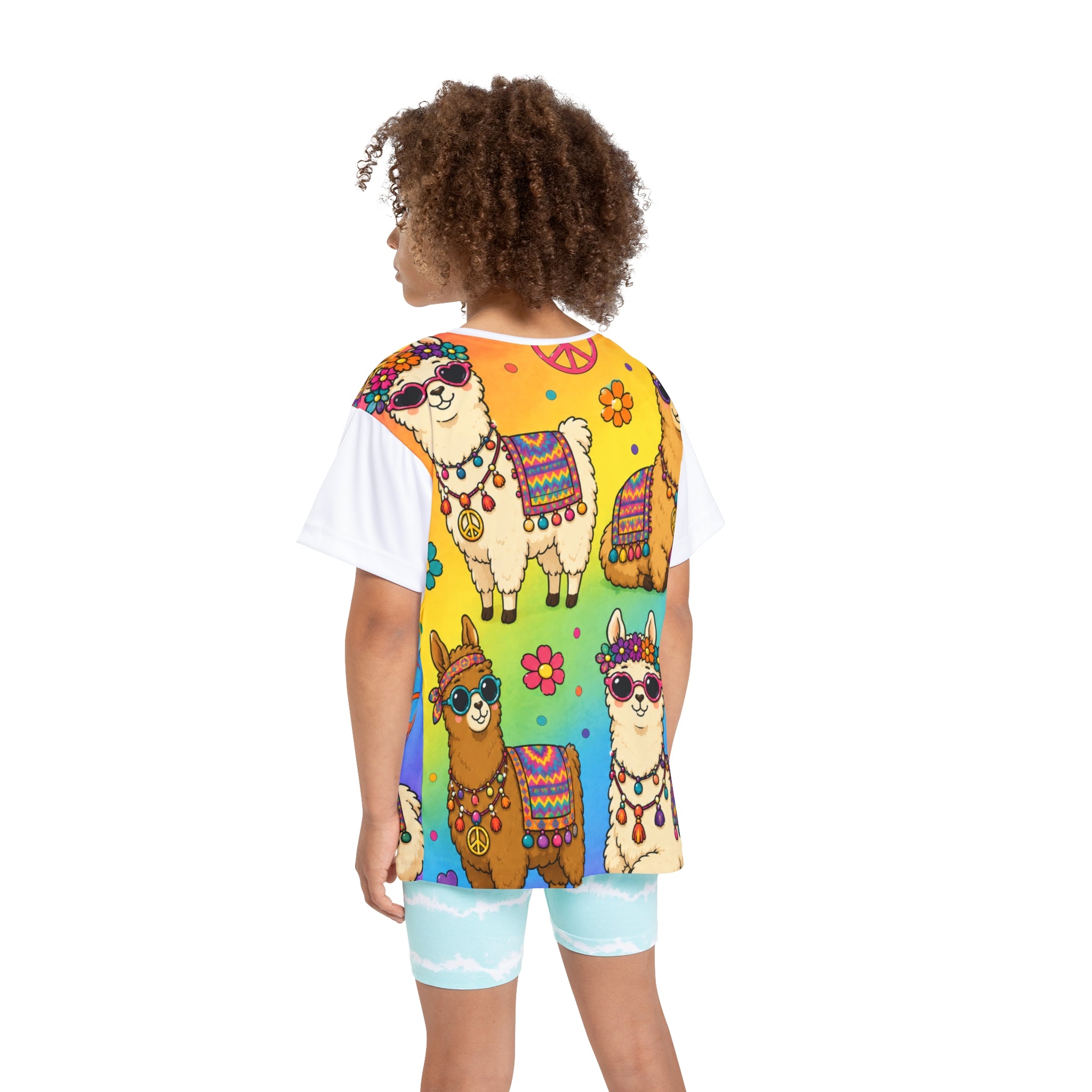 Hippie Llama Print Kids Jersey | Colorful Alpaca Pattern Tee
