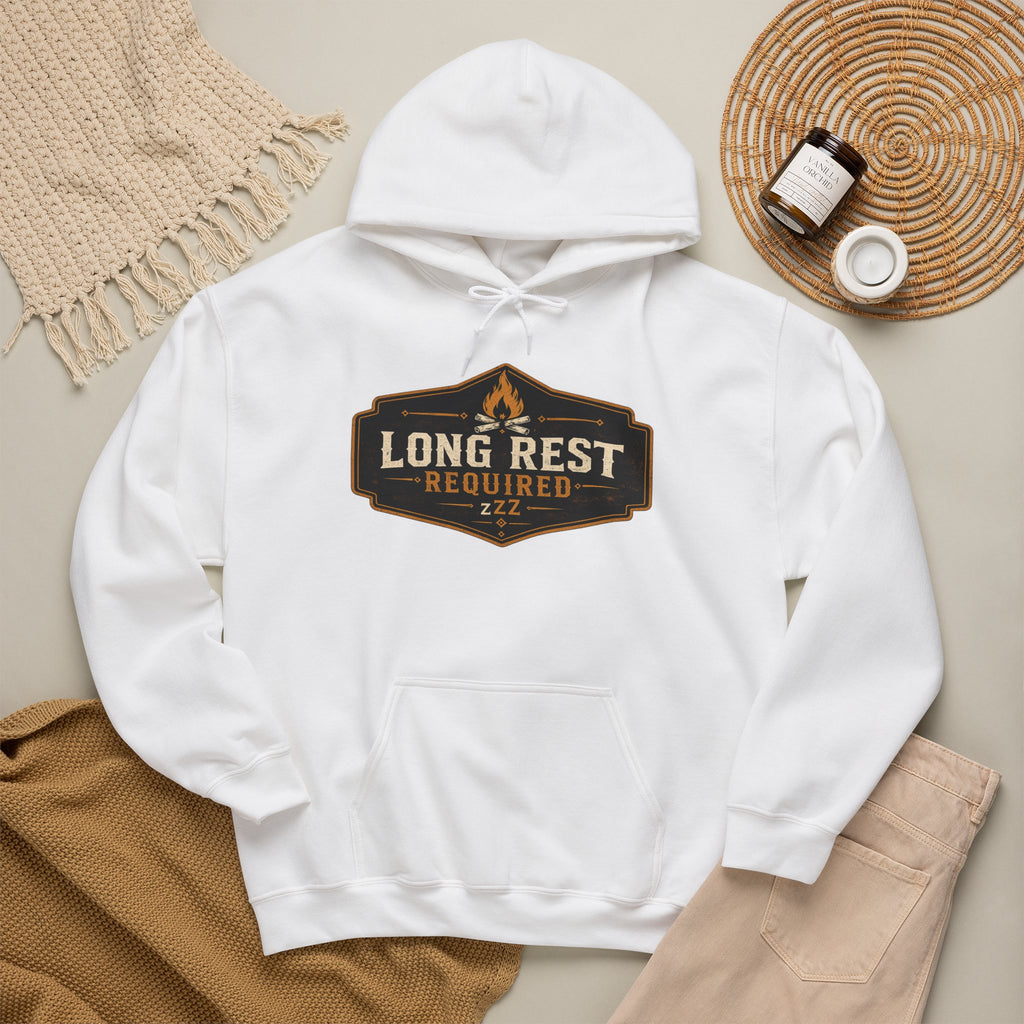 Long Rest Required Hoodie — Camping Campfire Graphic Pullover