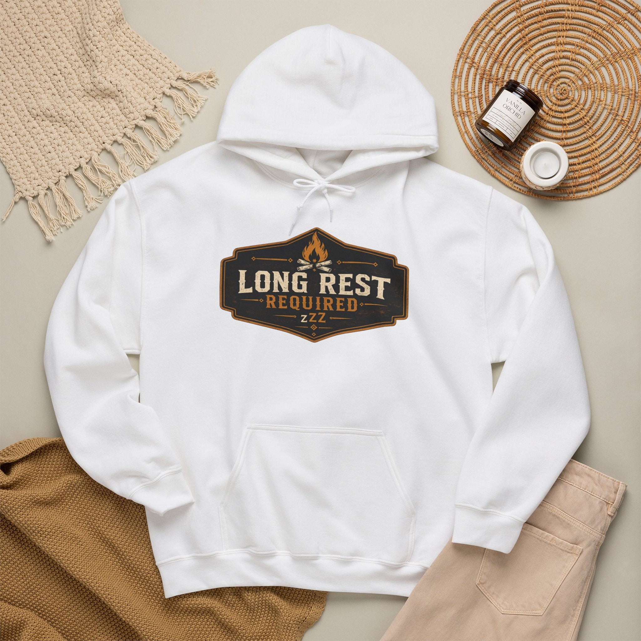 Long Rest Required Hoodie — Camping Campfire Graphic Pullover