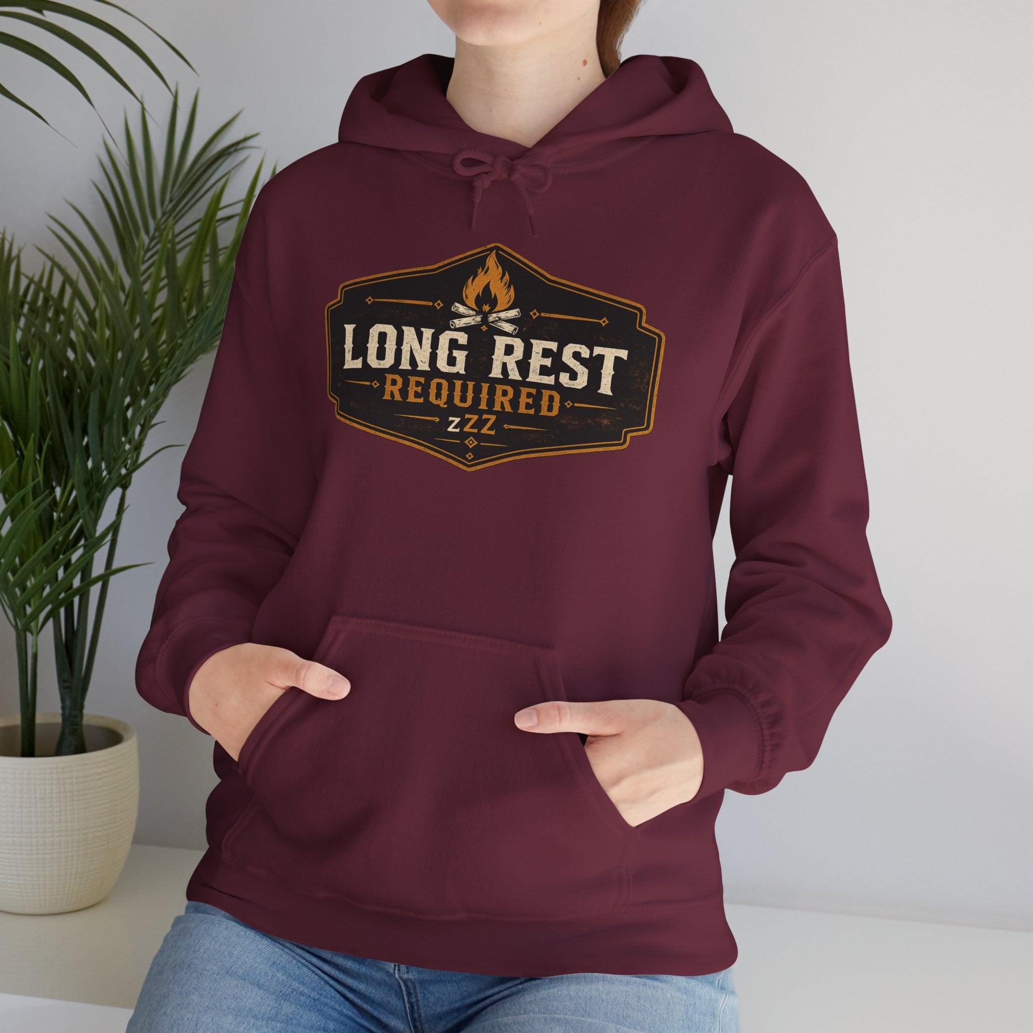 Long Rest Required Hoodie — Camping Campfire Graphic Pullover