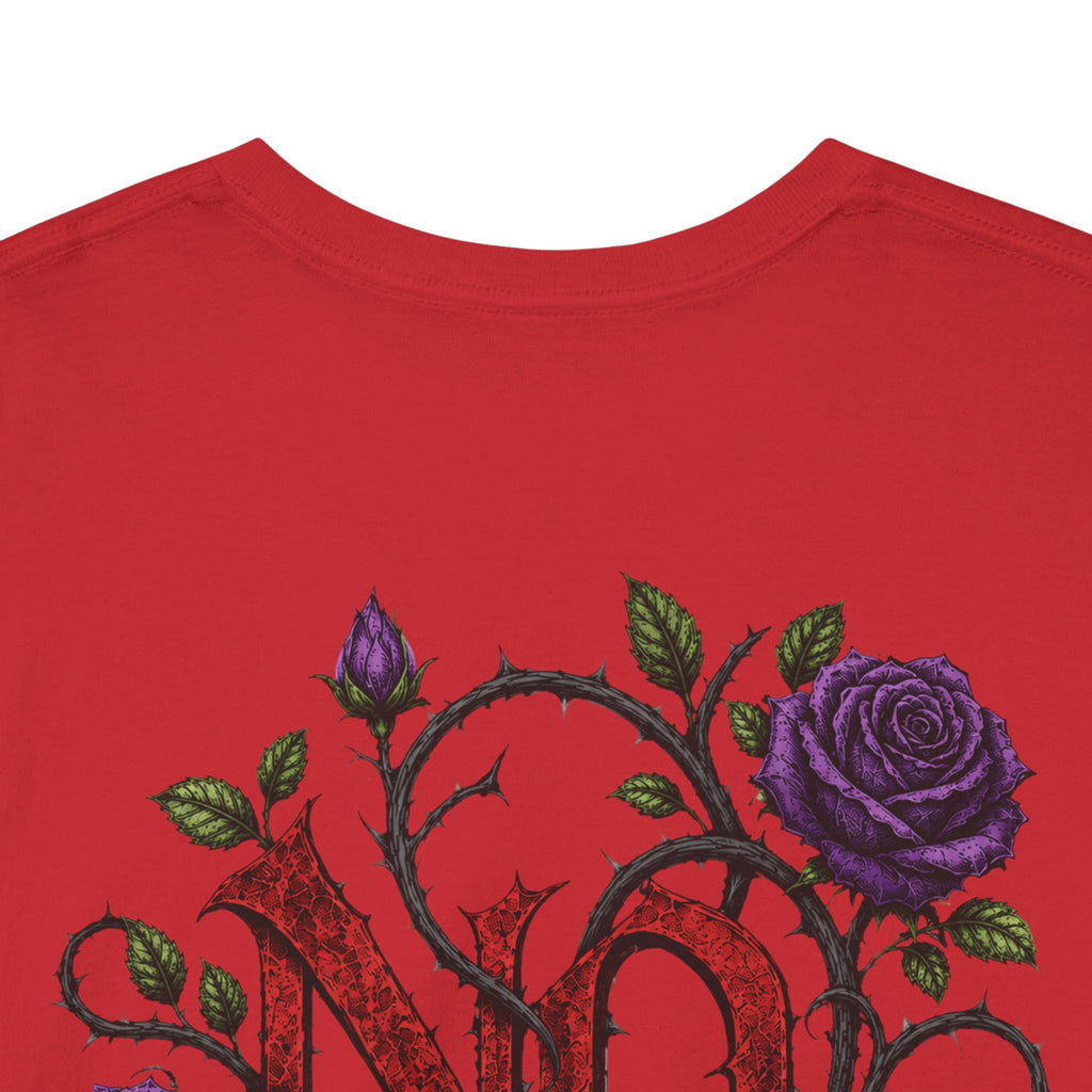 No Go Away T-Shirt | Gothic Purple Roses, Dark Floral Typography