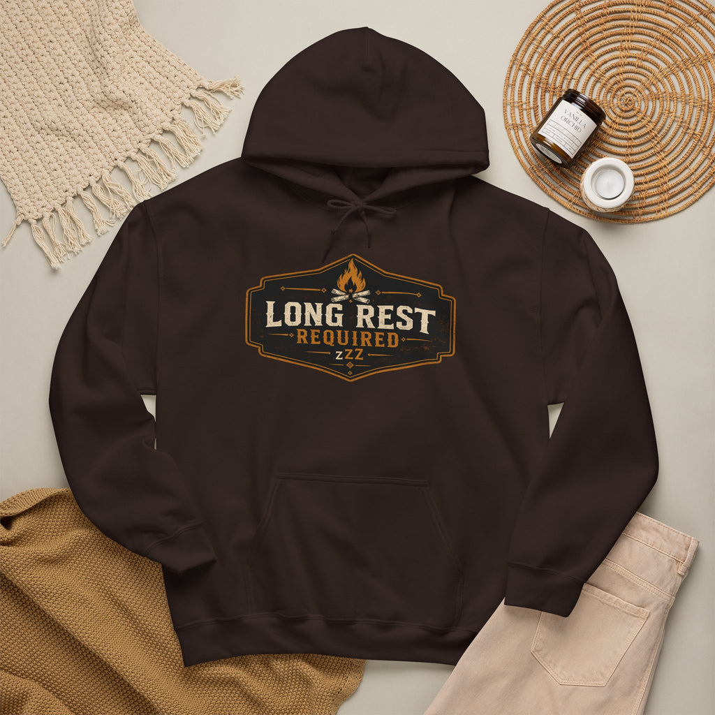 Long Rest Required Hoodie — Camping Campfire Graphic Pullover