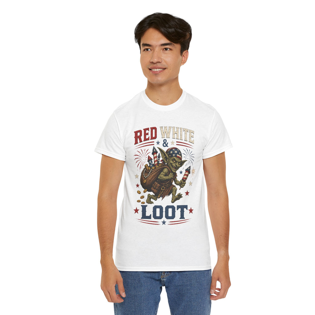 Red White & Loot Goblin Illustration Tee | Patriotic Fourth of July Shirt