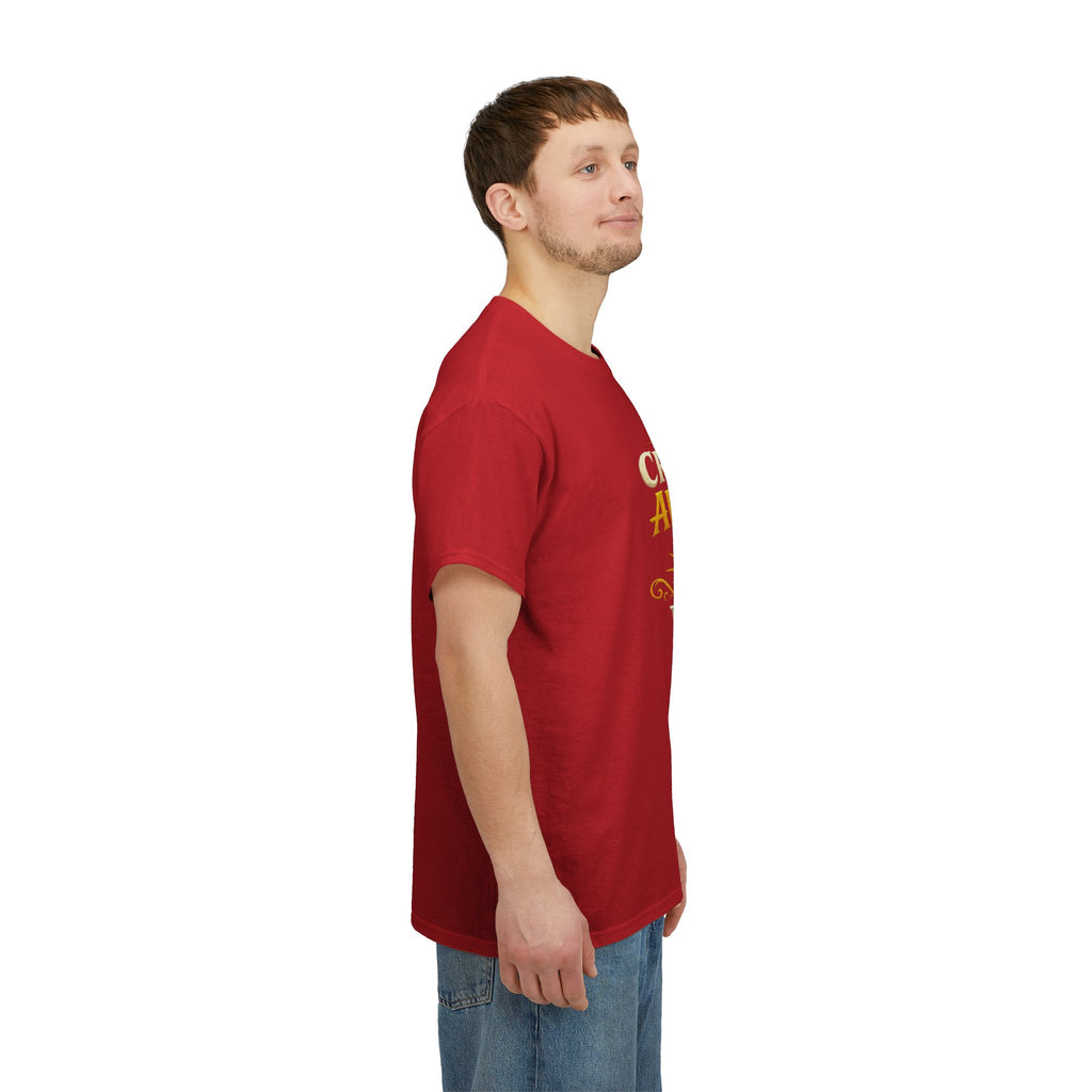 Critically Awesome Dad T‑Shirt – Gold D20 Gaming Father Tee (Father’s Day, Gamer Dad Gift)