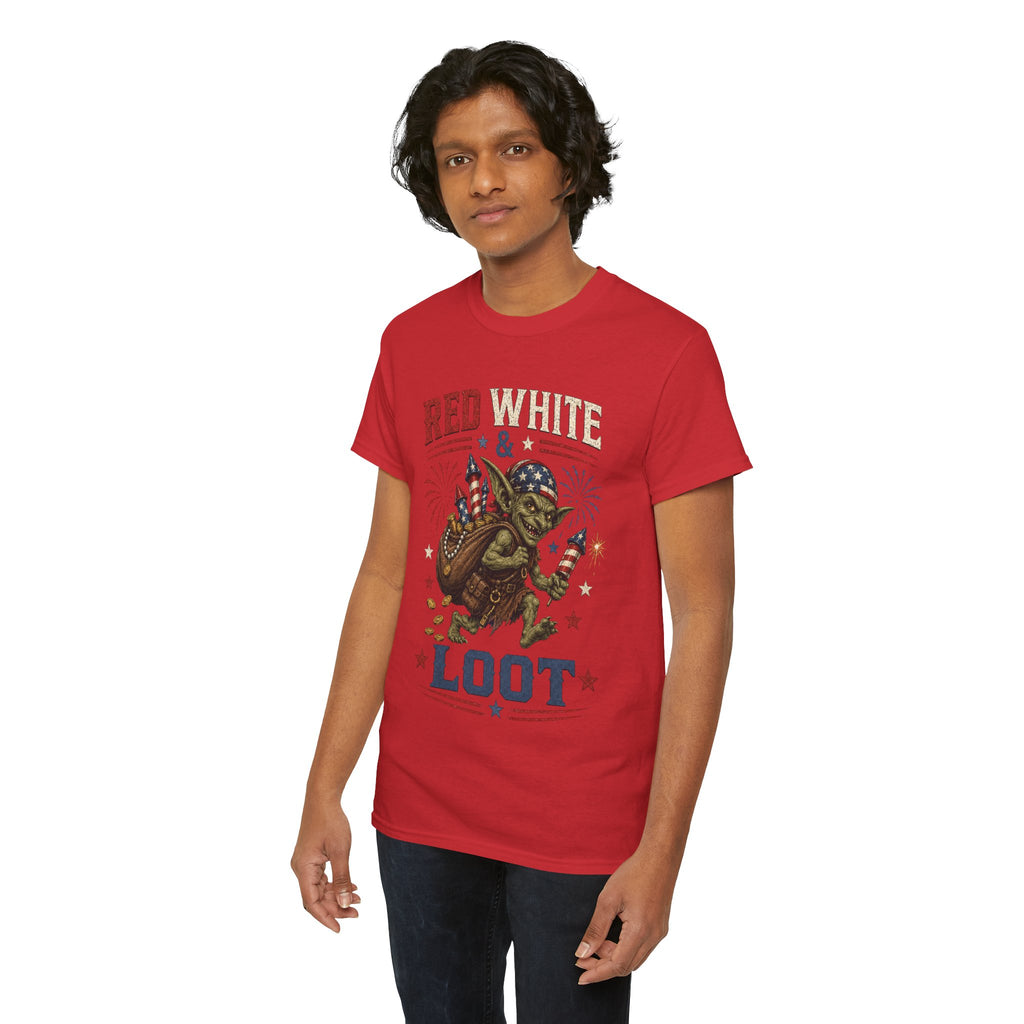 Red White & Loot Goblin Illustration Tee | Patriotic Fourth of July Shirt