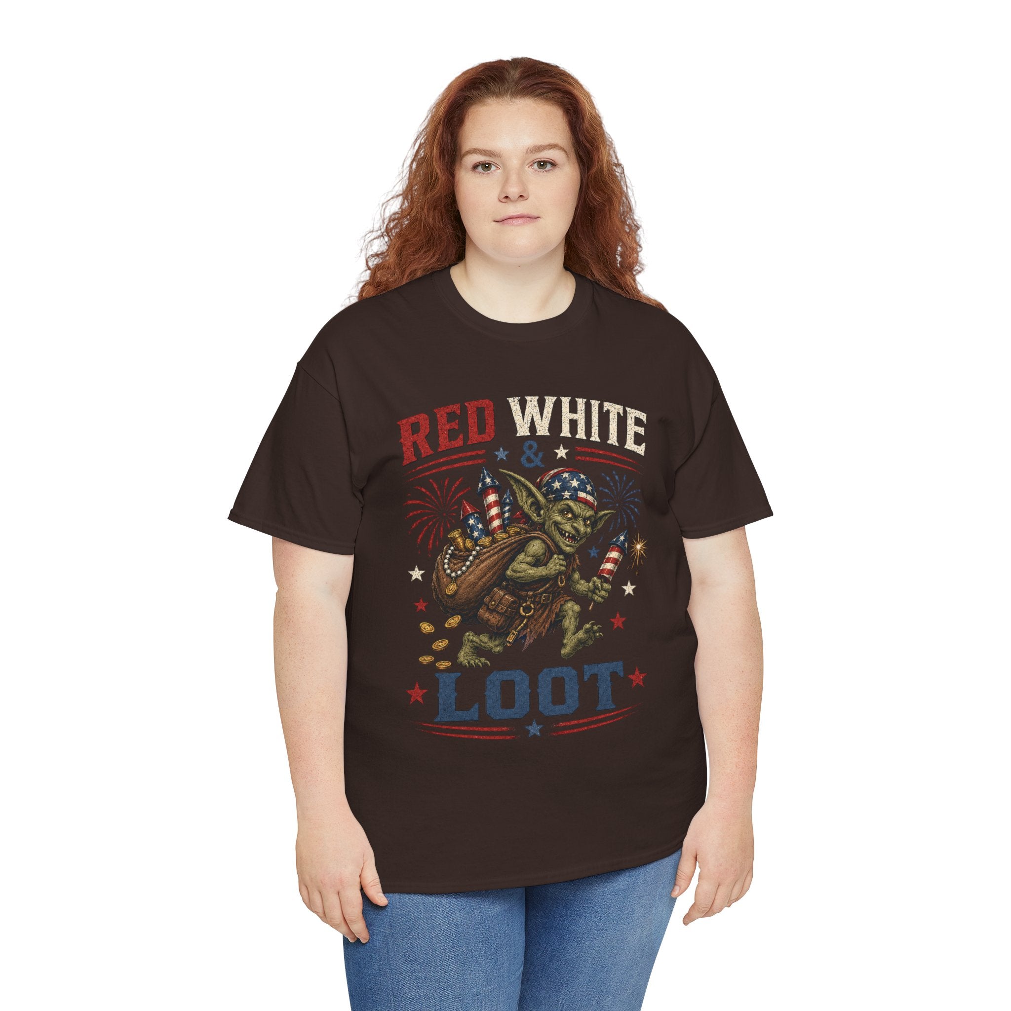 Red White & Loot Goblin Illustration Tee | Patriotic Fourth of July Shirt