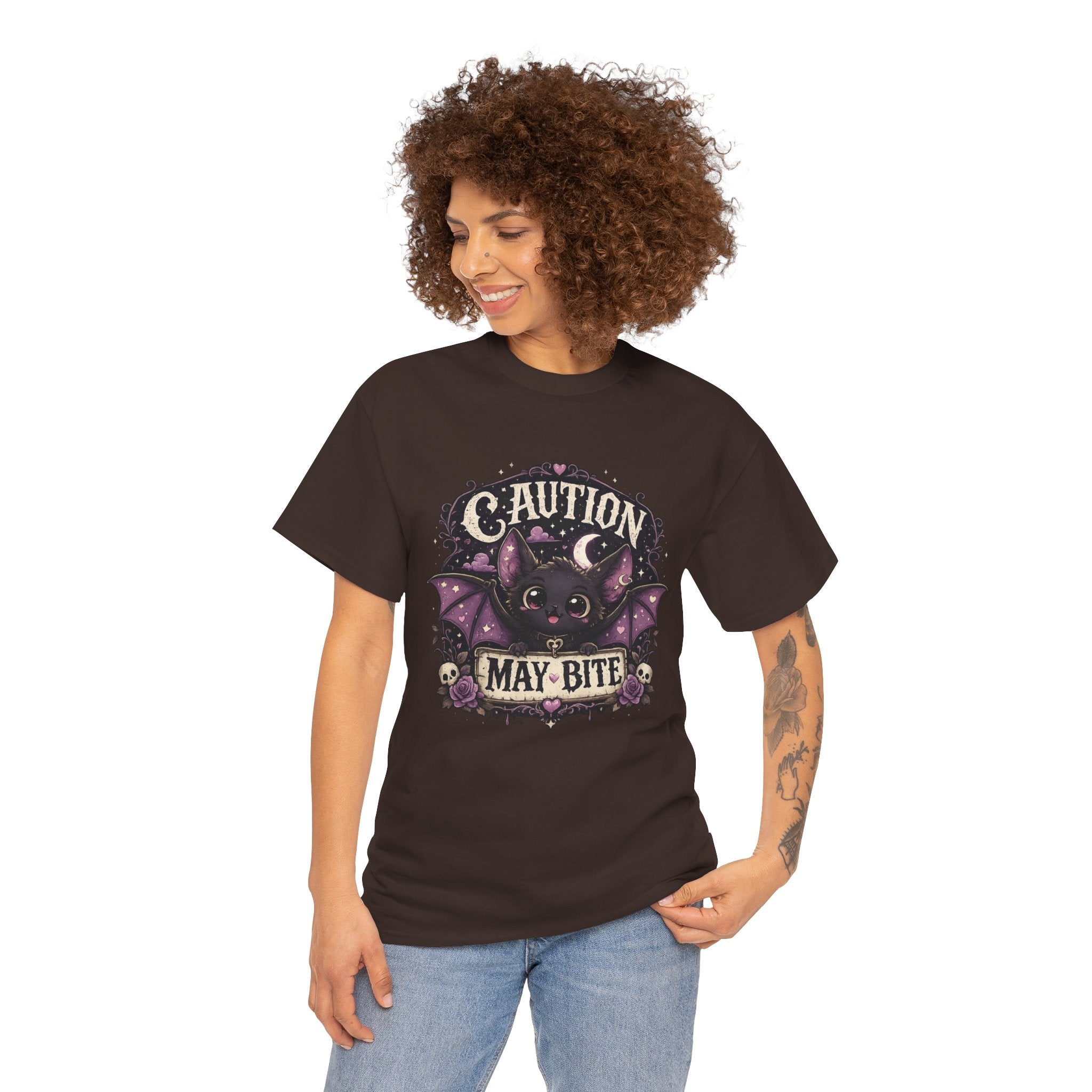 Caution May Bite Bat T-Shirt — Cute Gothic Halloween Tee