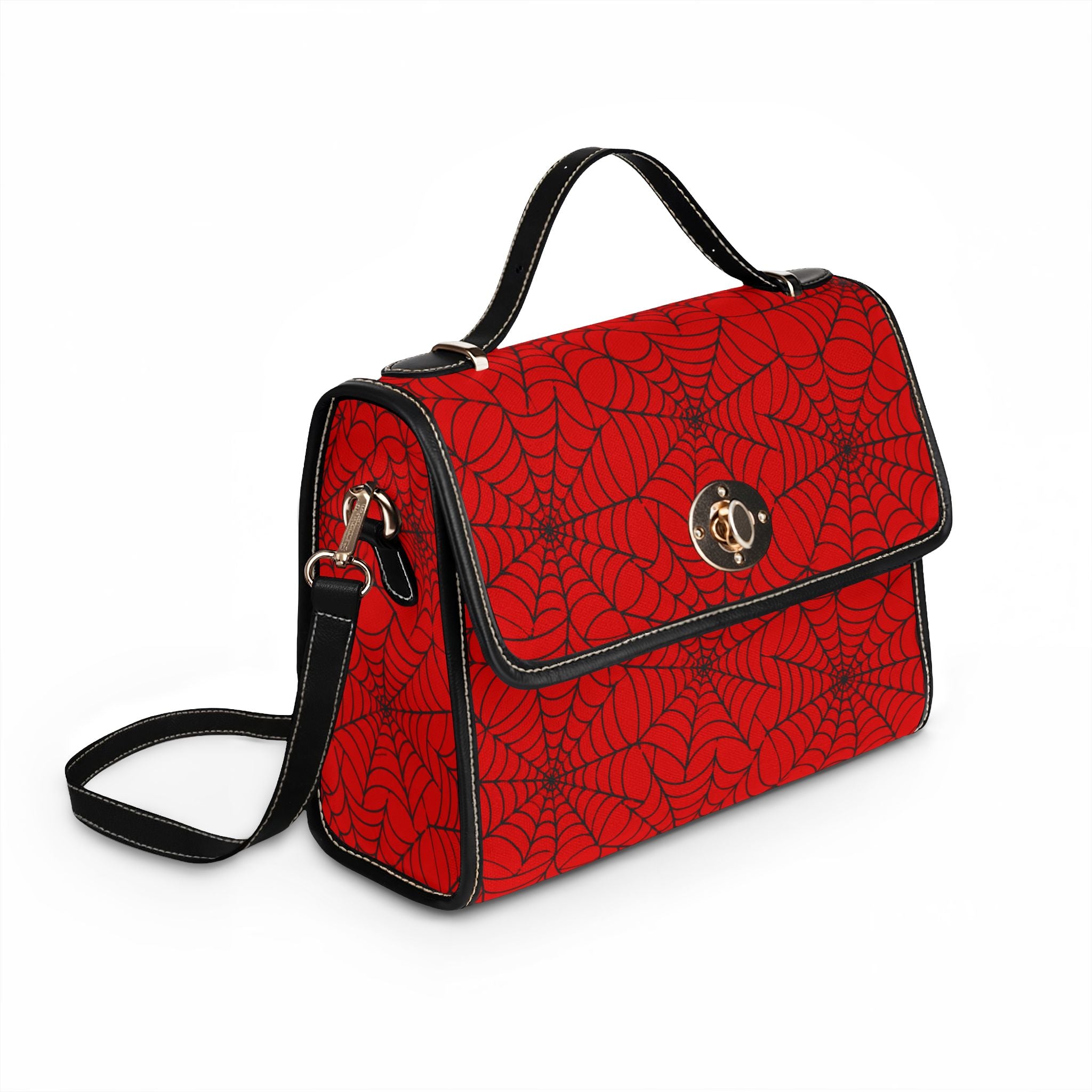 Red Spiderweb Pattern Waterproof Canvas Bag | Gothic Halloween Handbag