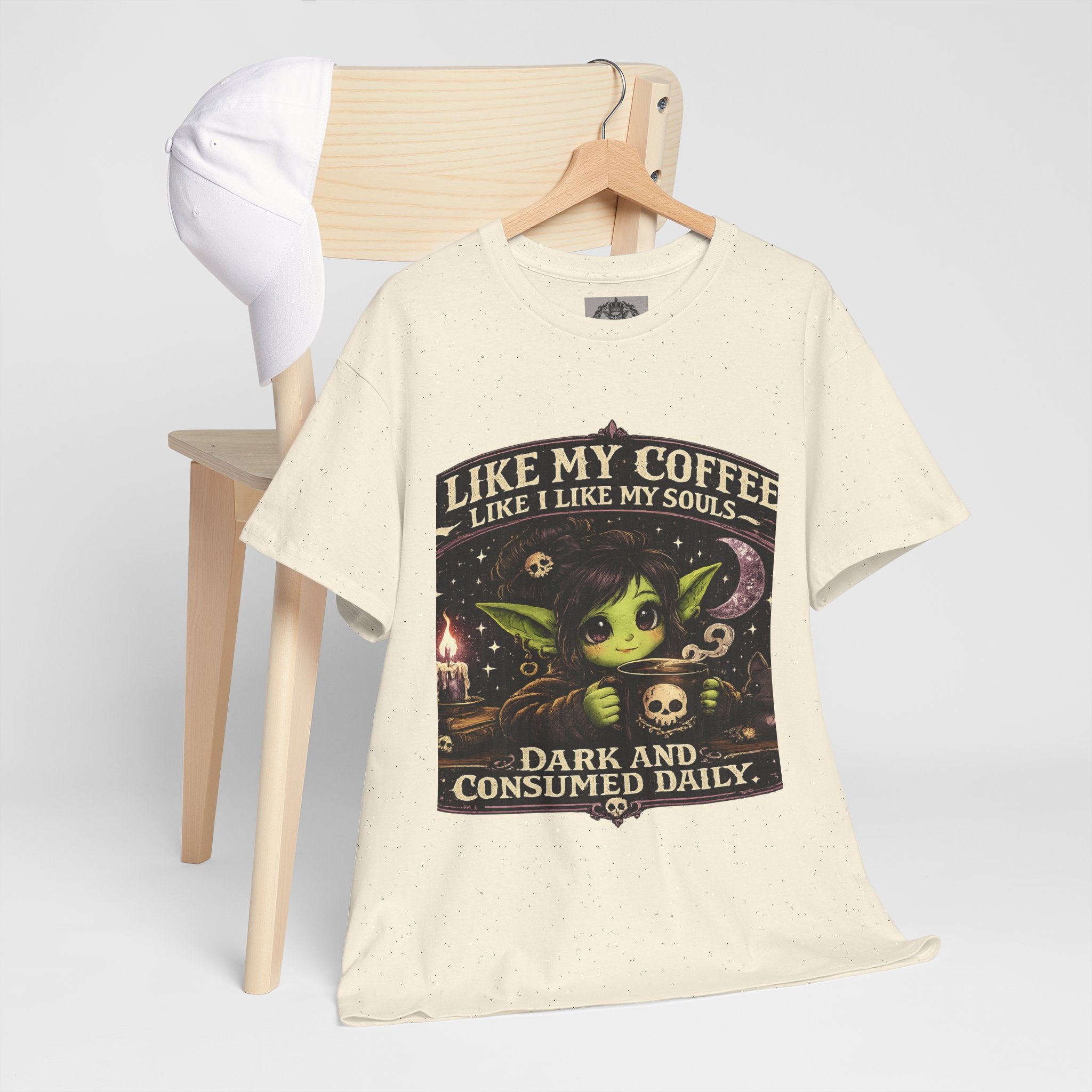 Like My Coffee Tee — "Like My Coffee Like I Like My Souls: Dark and Consumed Daily" Gothic Graphic T-Shirt