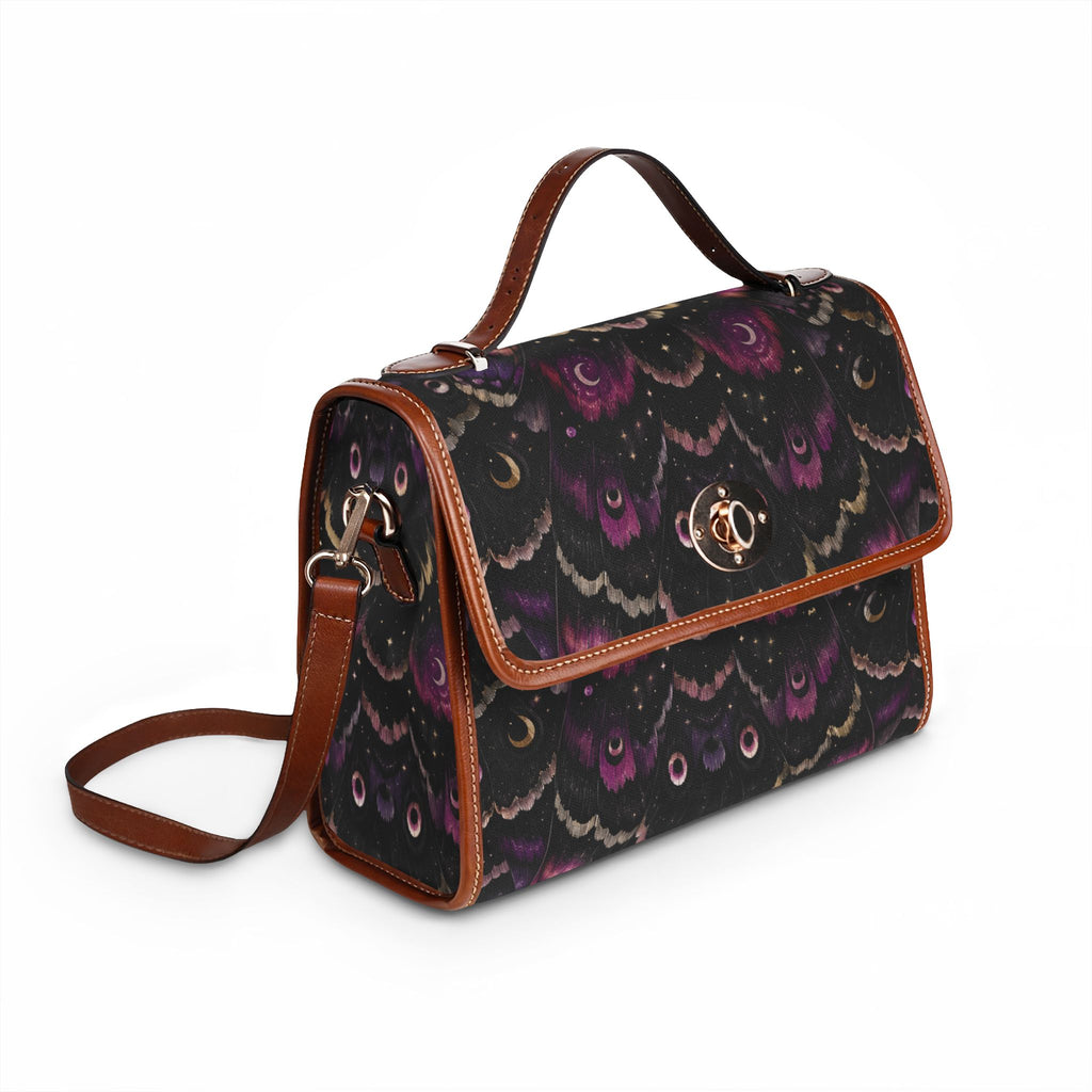 Dark Purple Moth Wing Pattern Waterproof Canvas Bag | Floral Boho Satchel