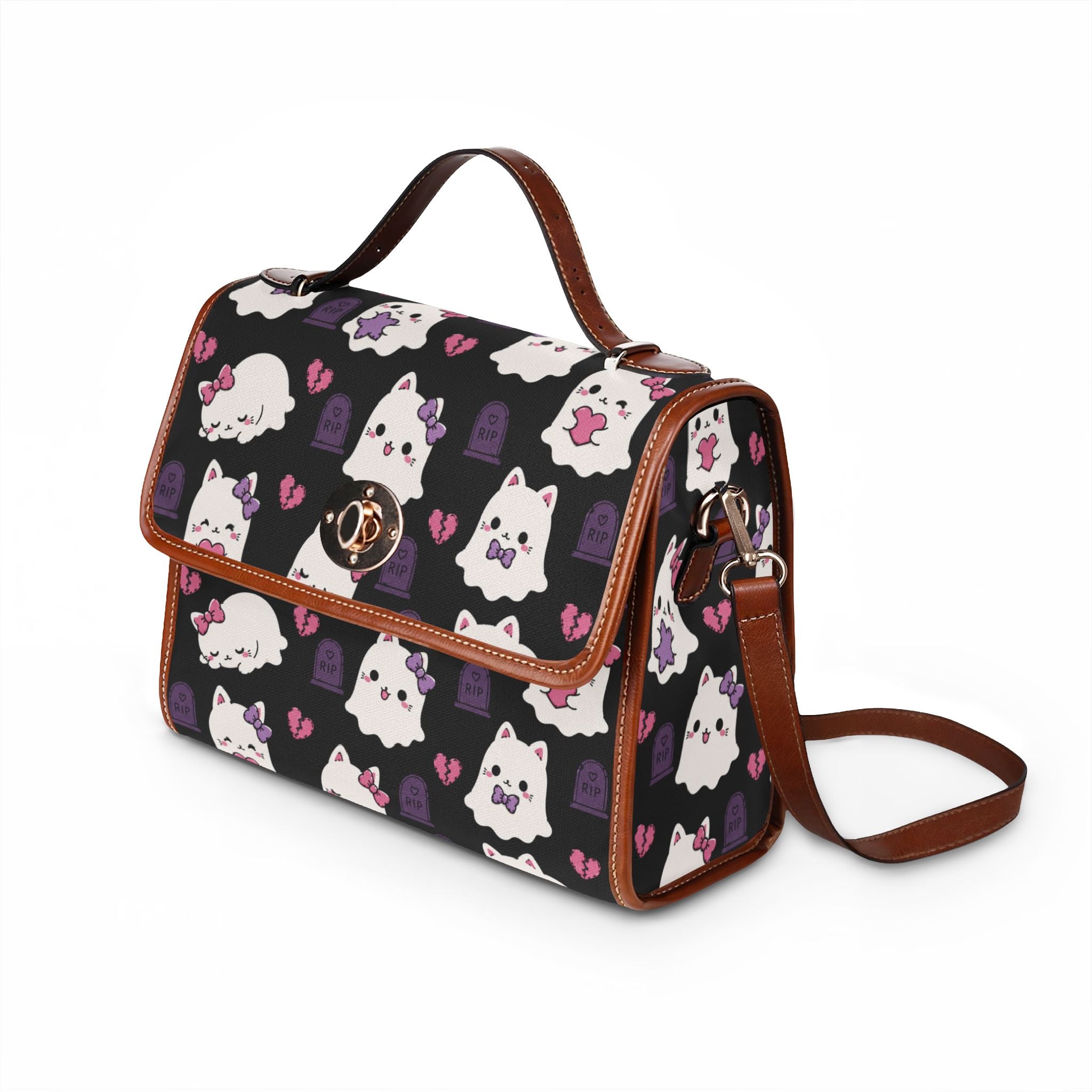 Kawaii Ghost Cats Waterproof Canvas Bag | Halloween Cat Pattern Tote