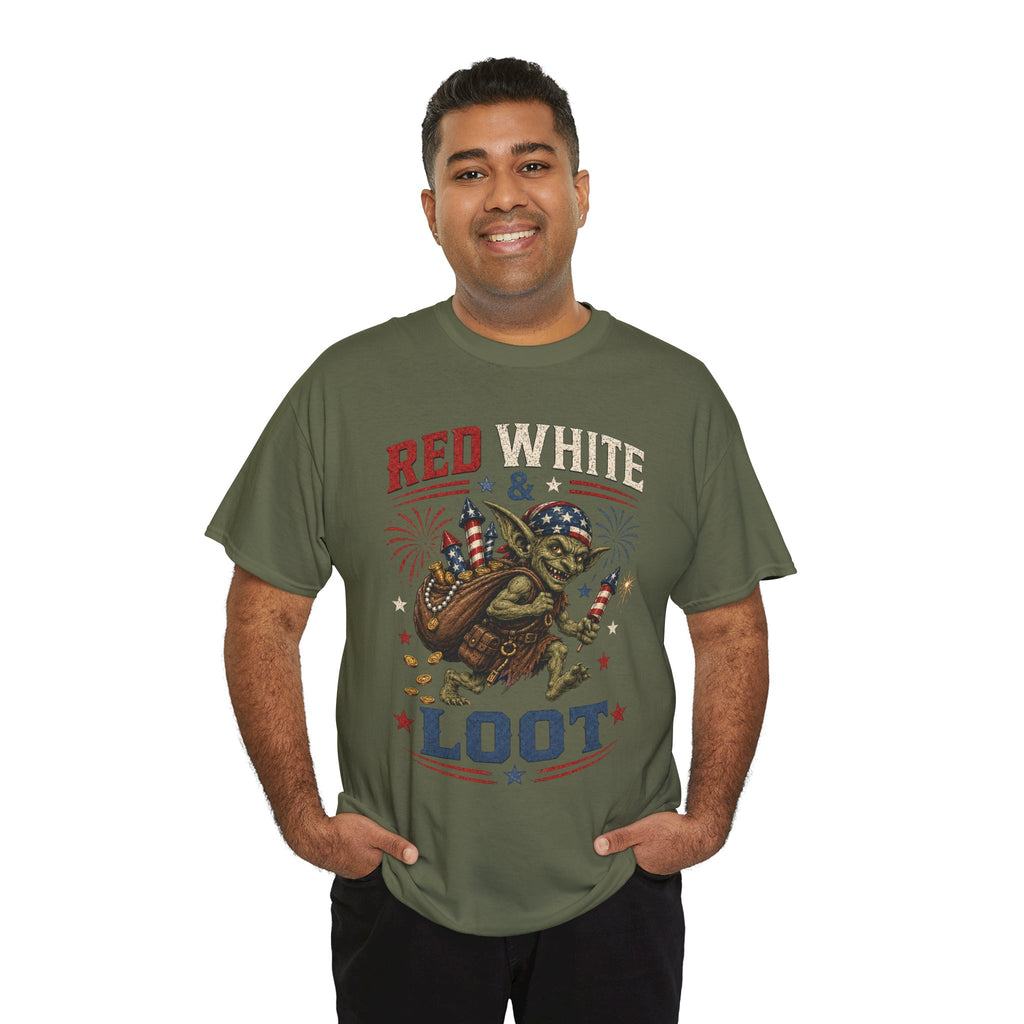 Red White & Loot Goblin Illustration Tee | Patriotic Fourth of July Shirt