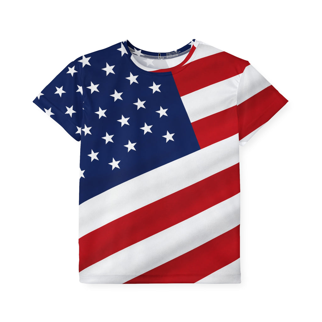 Kids American Flag Sports Jersey – Patriotic All-Over Print Tee