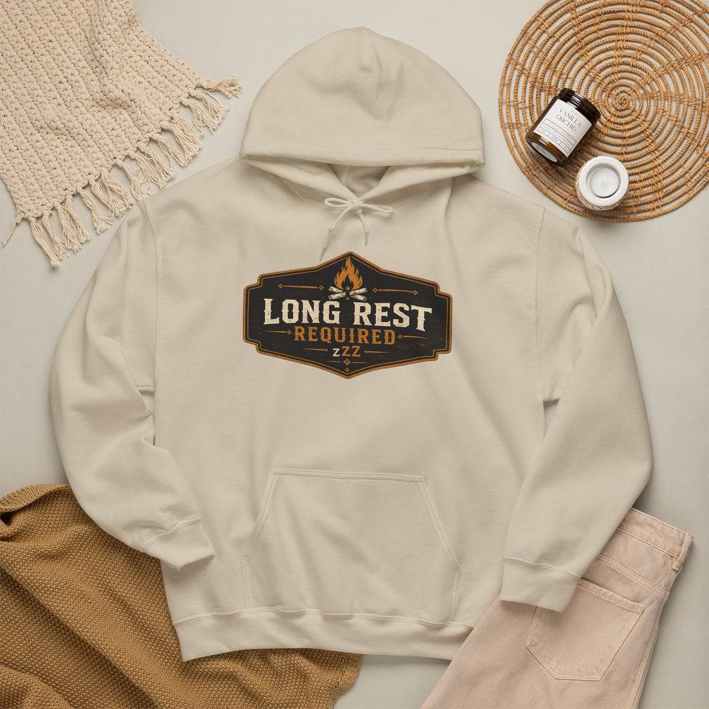 Long Rest Required Hoodie — Camping Campfire Graphic Pullover
